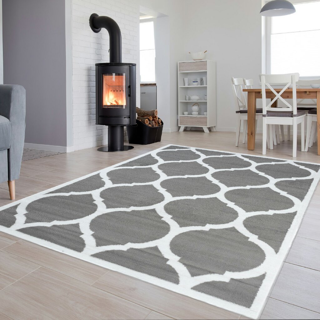 Tappeto Luxury Grigio Bianco Marocchino Trellis Cornice