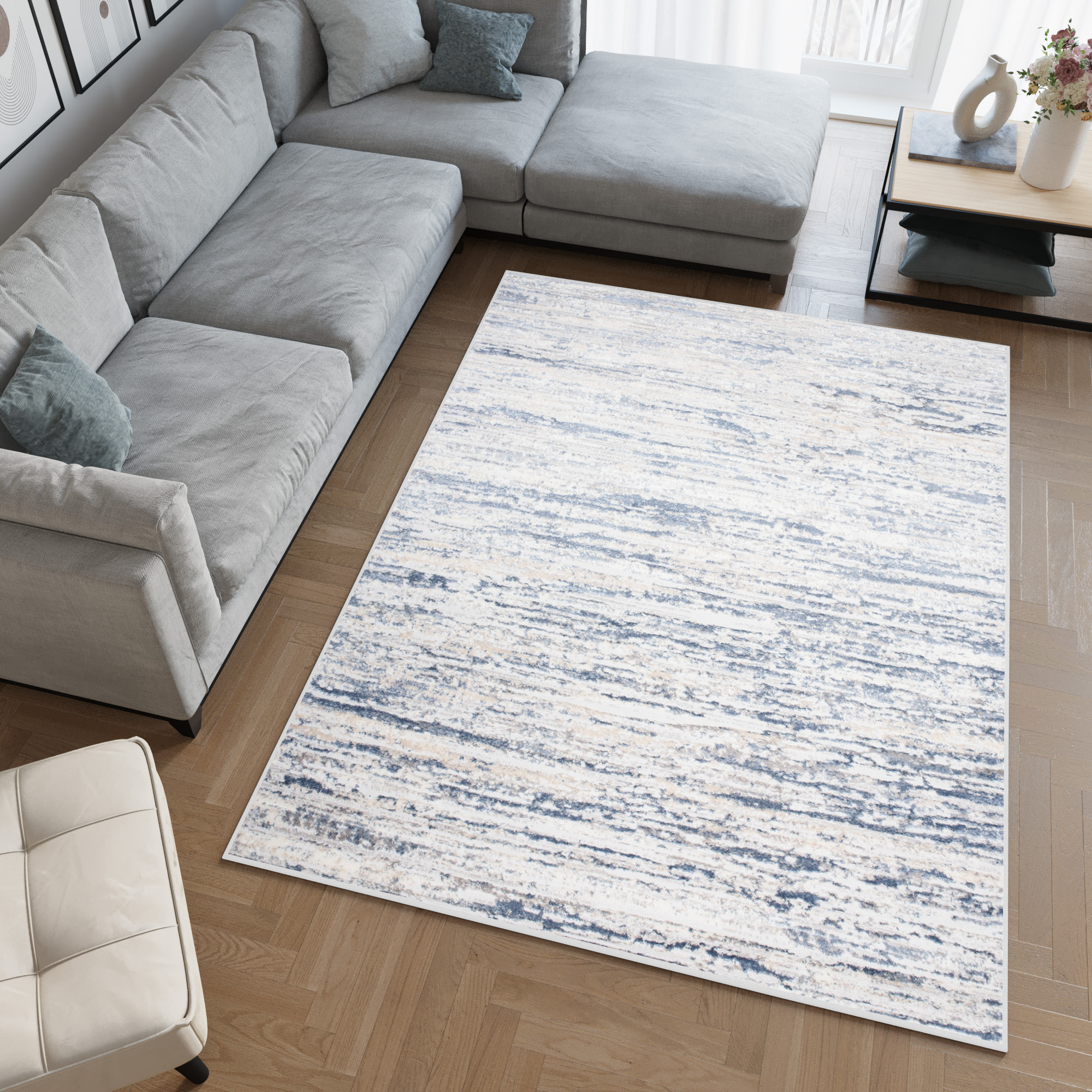 Tappeto Sky Blu Crema Moderno Strisce