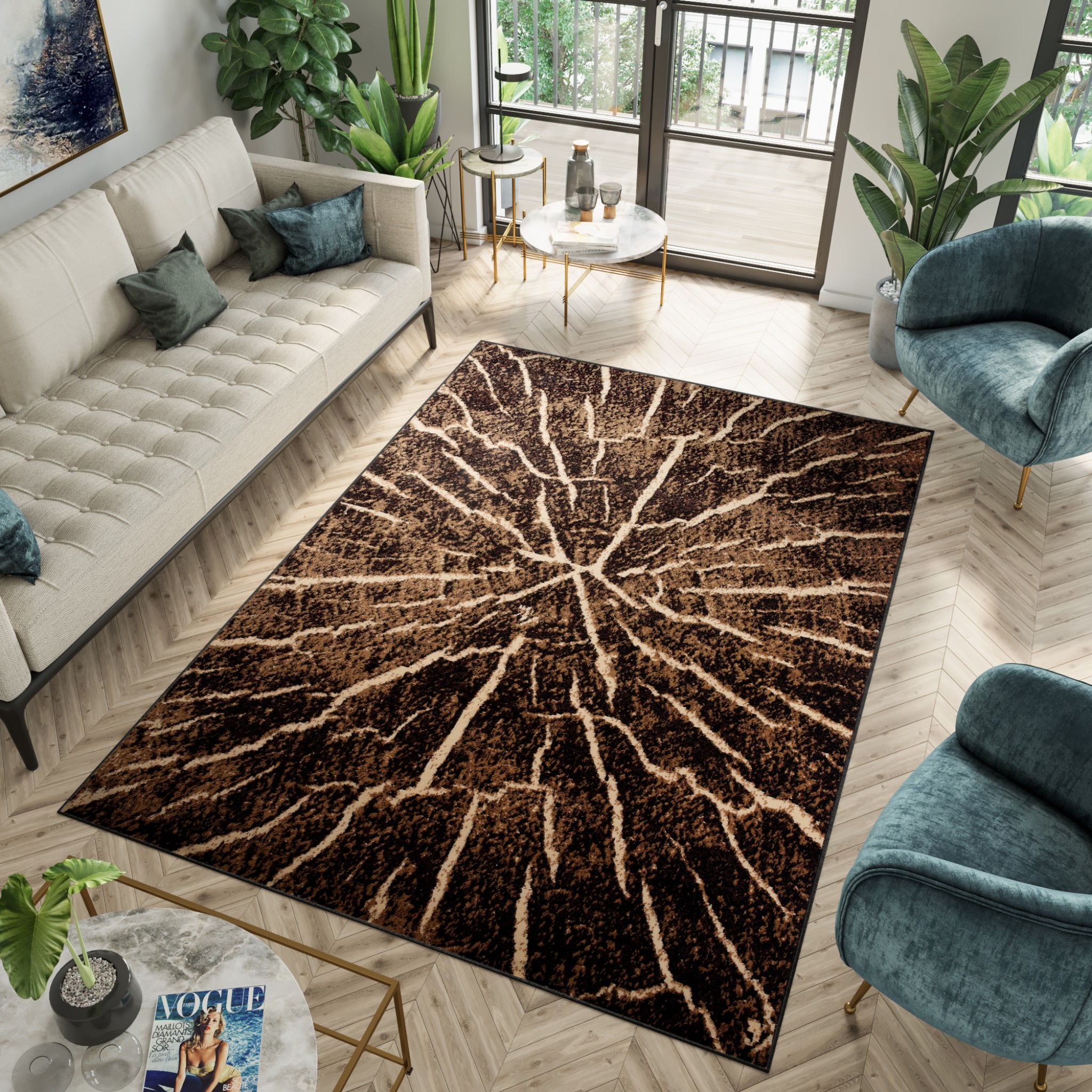 Tappeto Luxury Marrone Nero Legno Linee