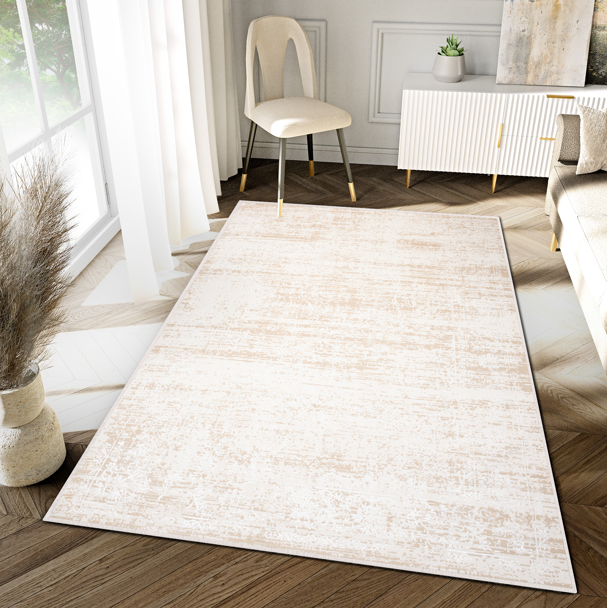 Tappeto Hera Crema Beige Chiaro Ornamenti Effetto 3D