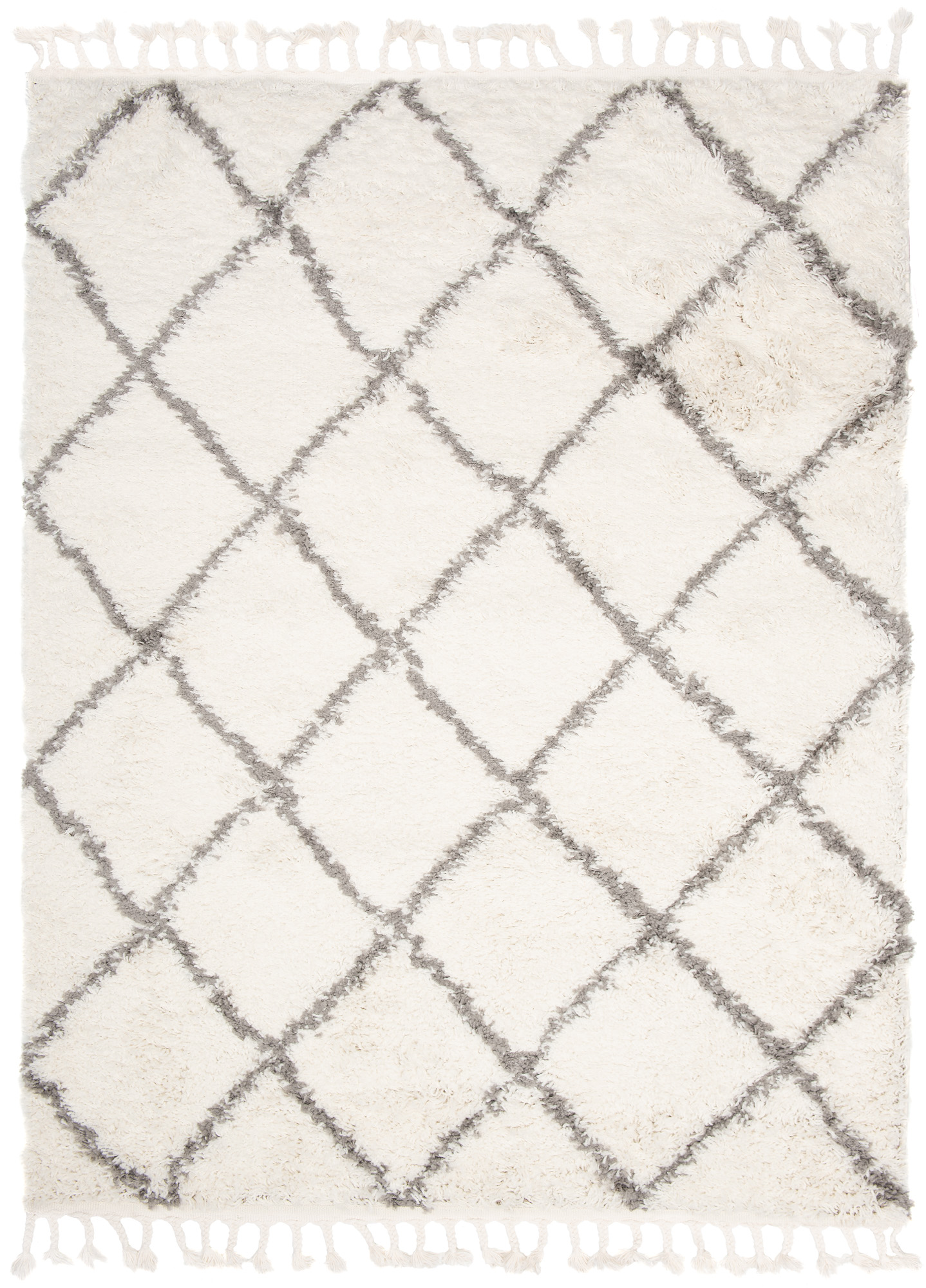 Tappeto Boho con Frange Crema Rombi Shaggy