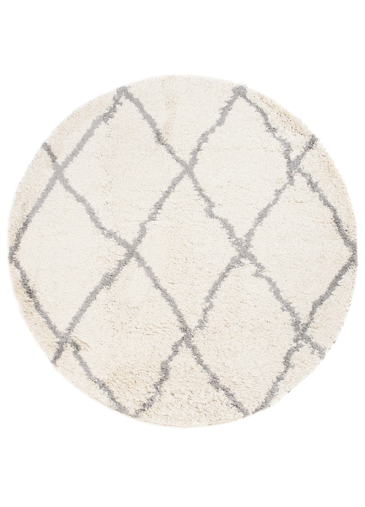 Tappeto Boho Rotondo Crema a Scacchi Shaggy