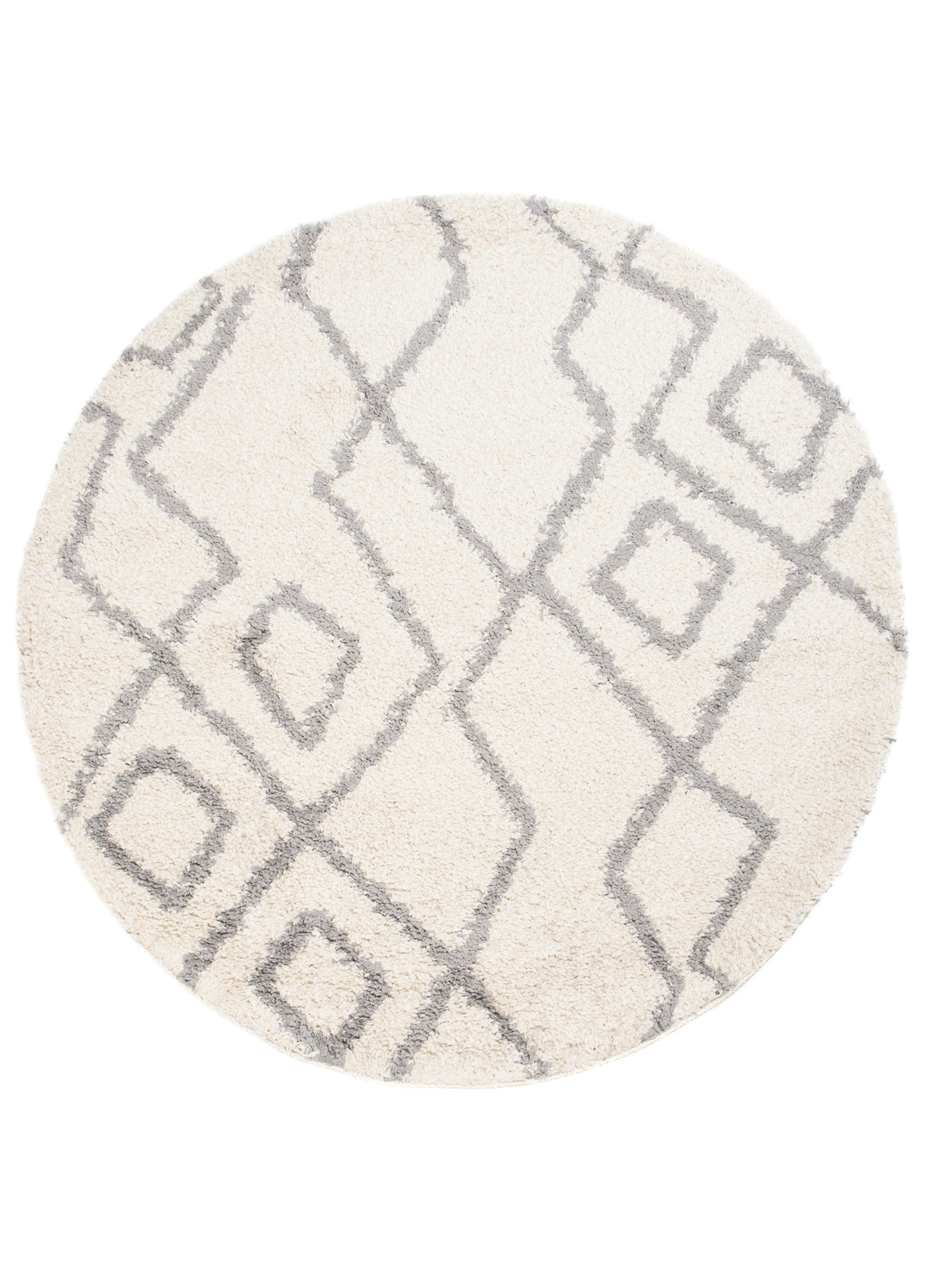 Tappeto Boho Rotondo Crema ZigZag Shaggy