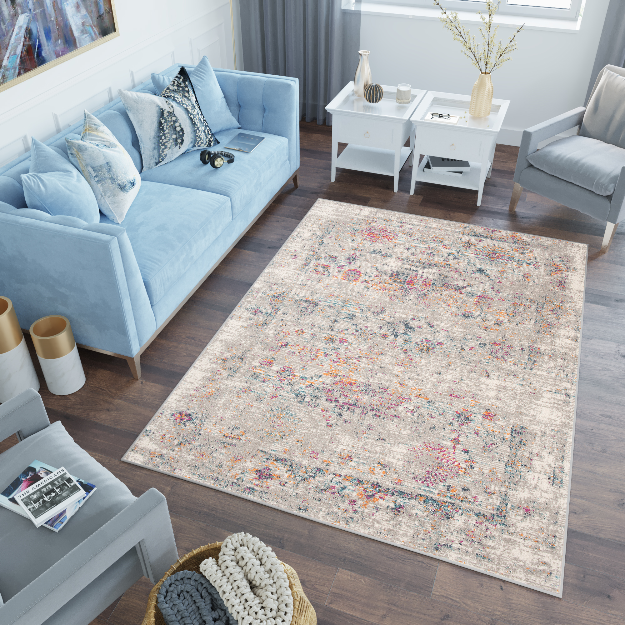 Tappeto Lazur Grigio Vintage Floreale Cornice