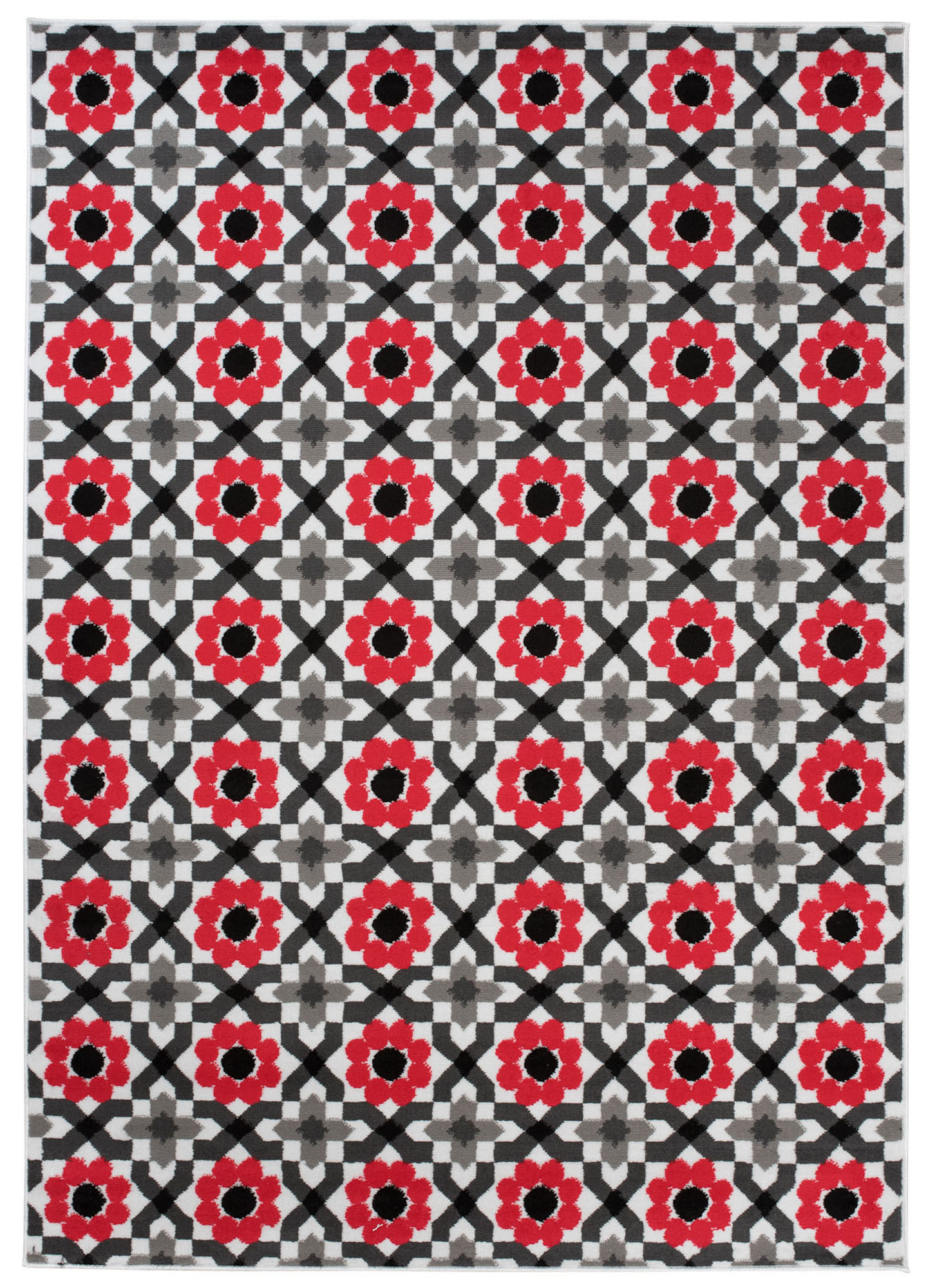 Tappeto Maya Grigio Rosso Floreale Mosaico