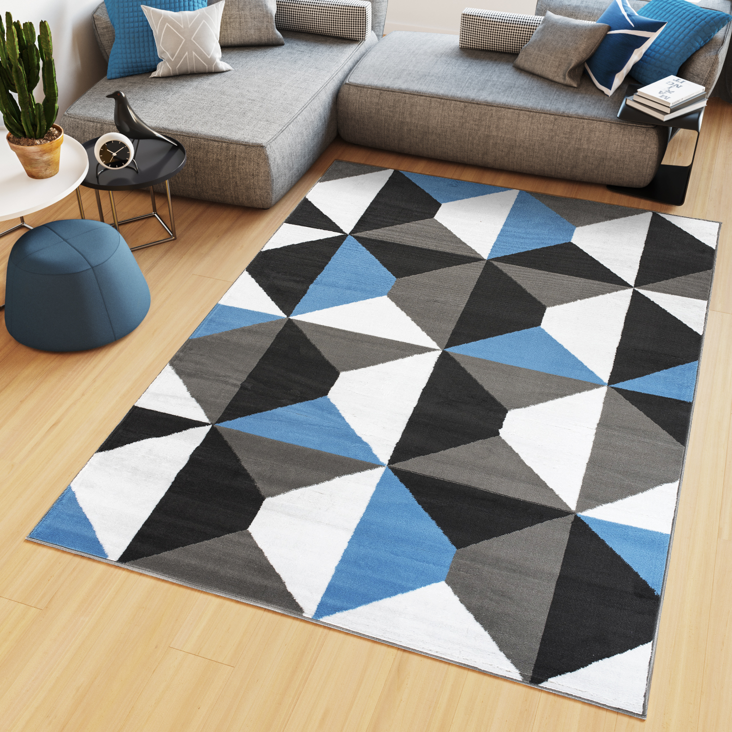 Tappeto Maya Grigio Blu Trapezi Quadrati