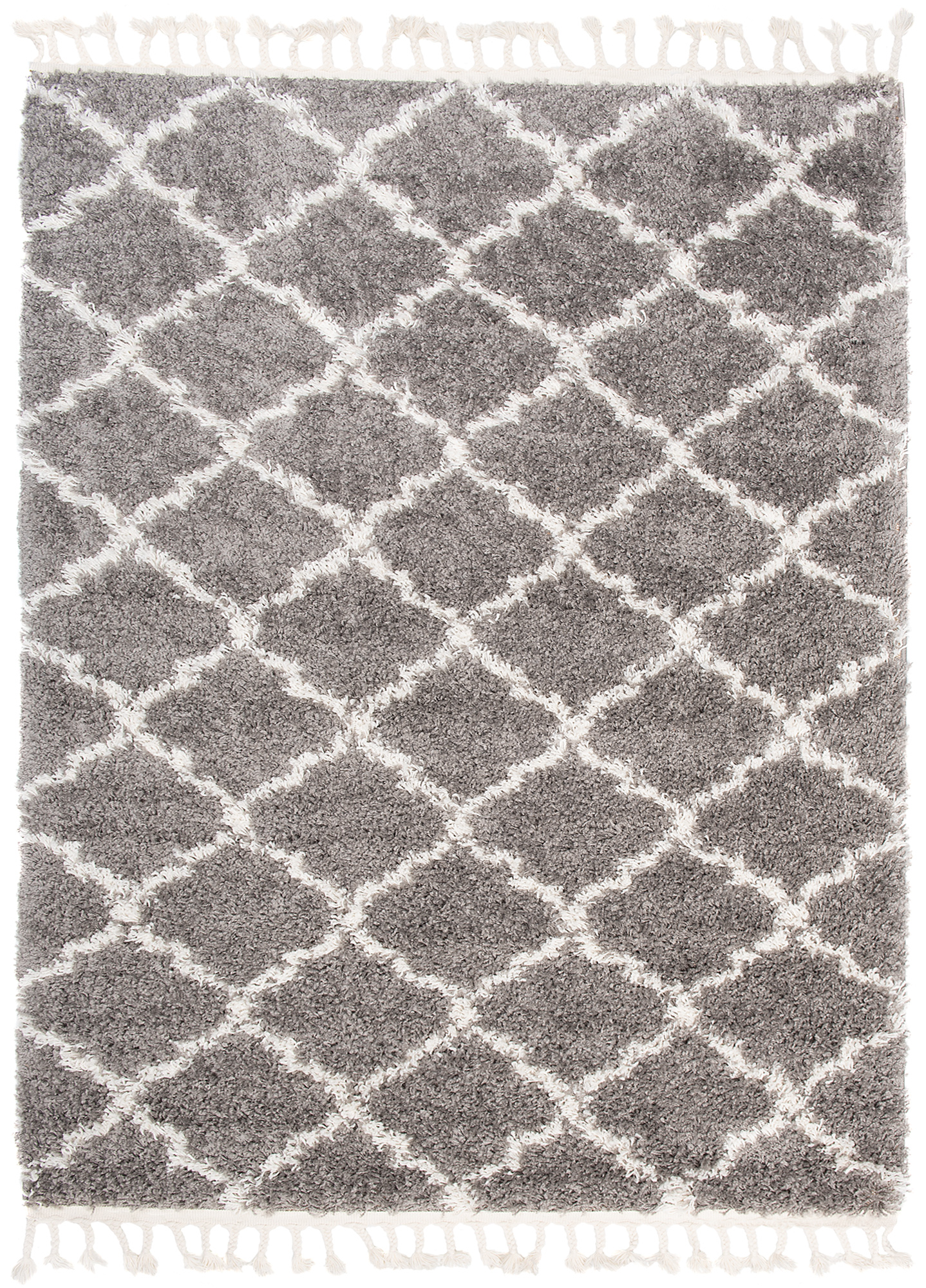 Tappeto Boho con Frange Grigio Trellis Shaggy