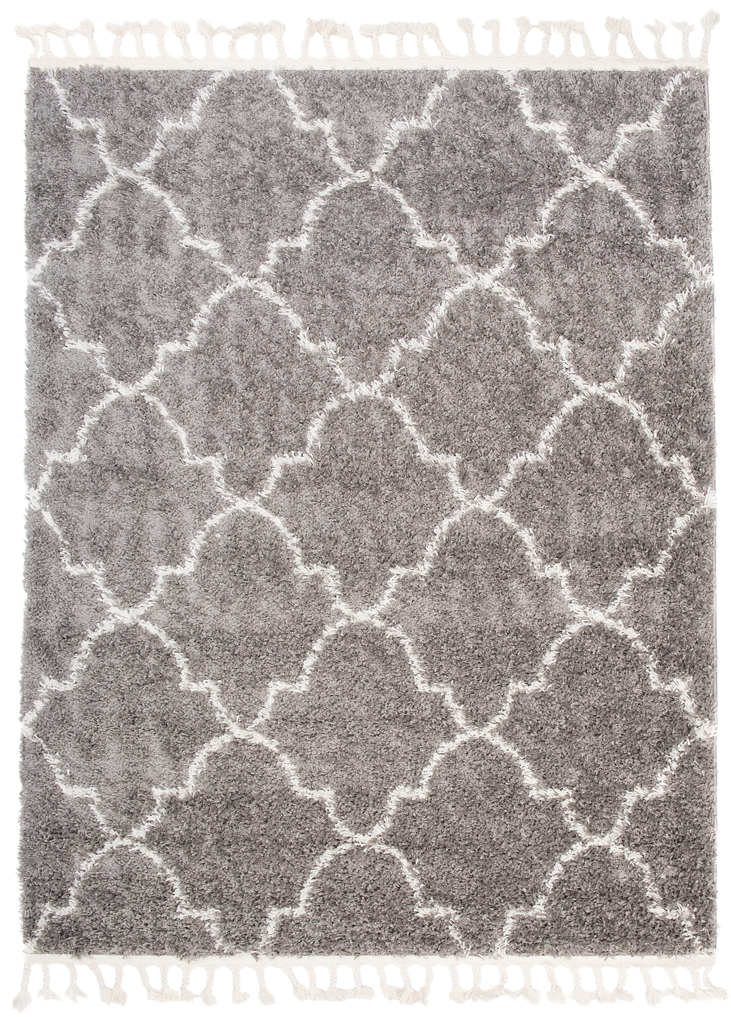 Tappeto Boho con Frange Grigio Marocchino Trifoglio