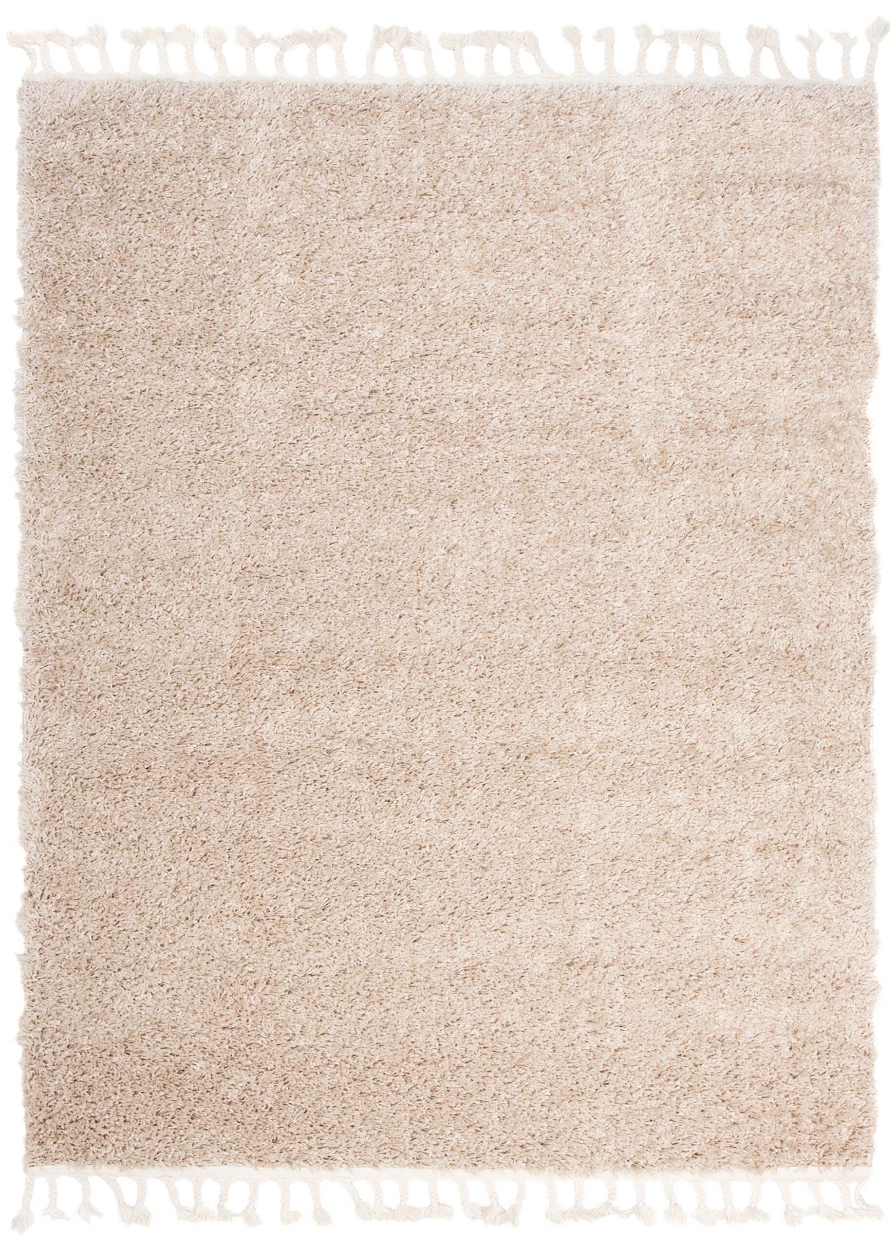 Tappeto Boho con Frange Beige Shaggy