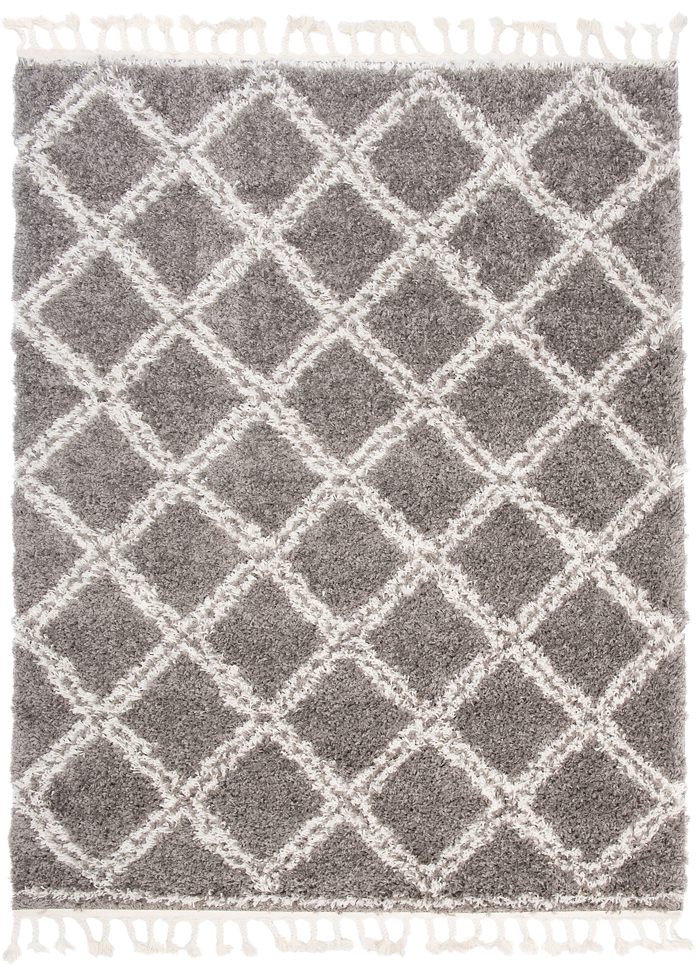Tappeto Boho con Frange Grigio a Scacchiera Shaggy