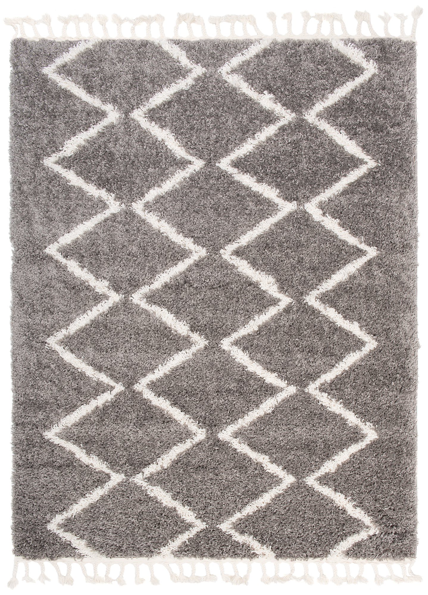 Tappeto Boho con Frange Grigio Zigzag Shaggy