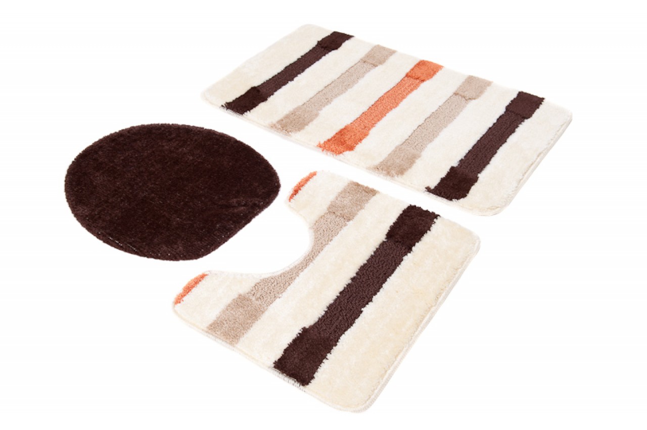 Tappetino Bagno Mono Set 3 Pz Tappeto Shaggy Crema Antiscivolo