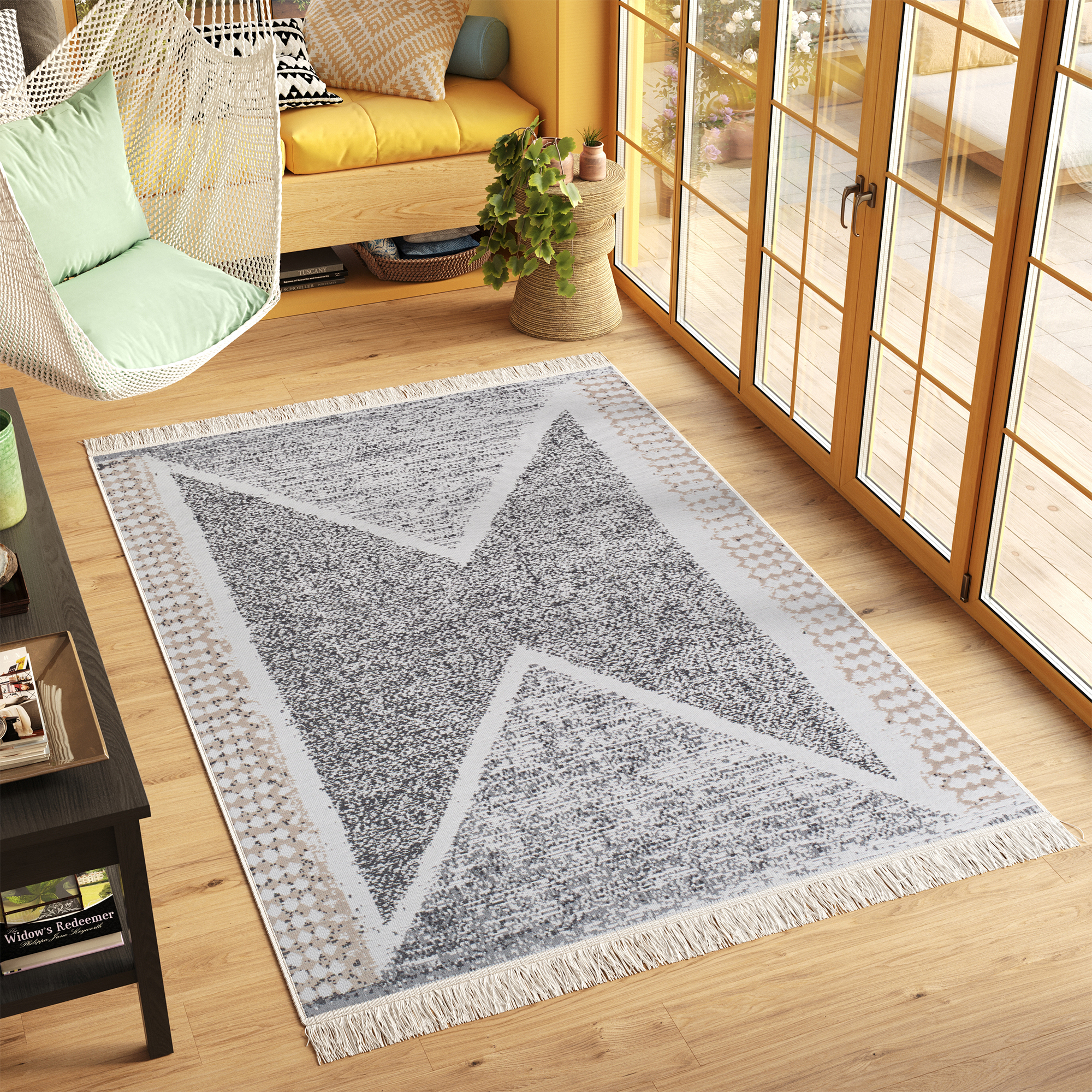 Tappeto Azteca Cotone Grigio Beige con Frange