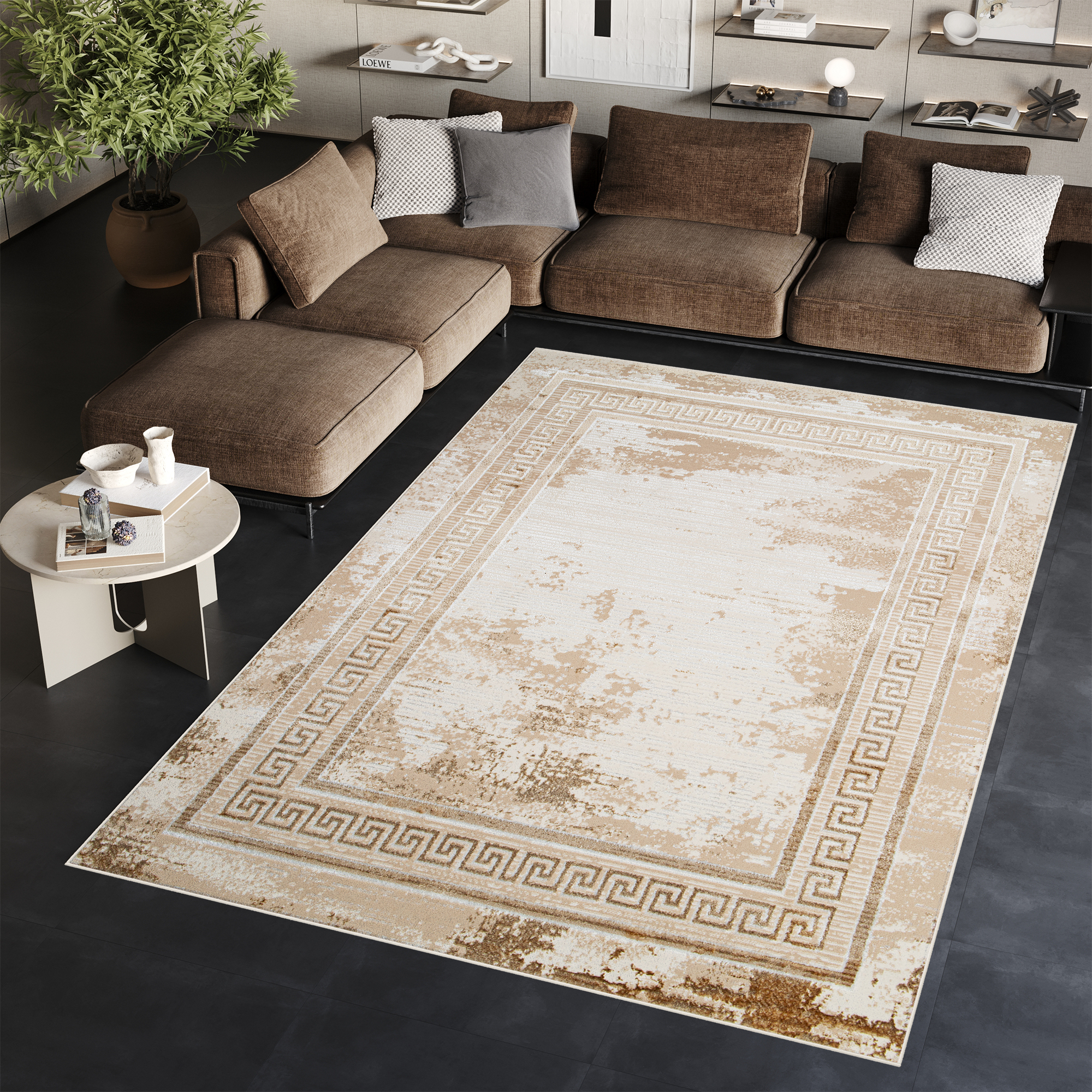 Tappeto Ares Marrone Cornice Sfumature Vintage