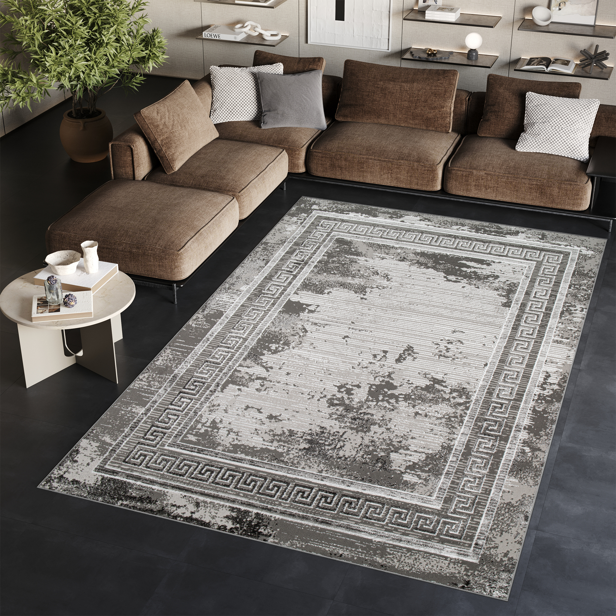 Tappeto Ares Grigio Cornice Sfumature Vintage