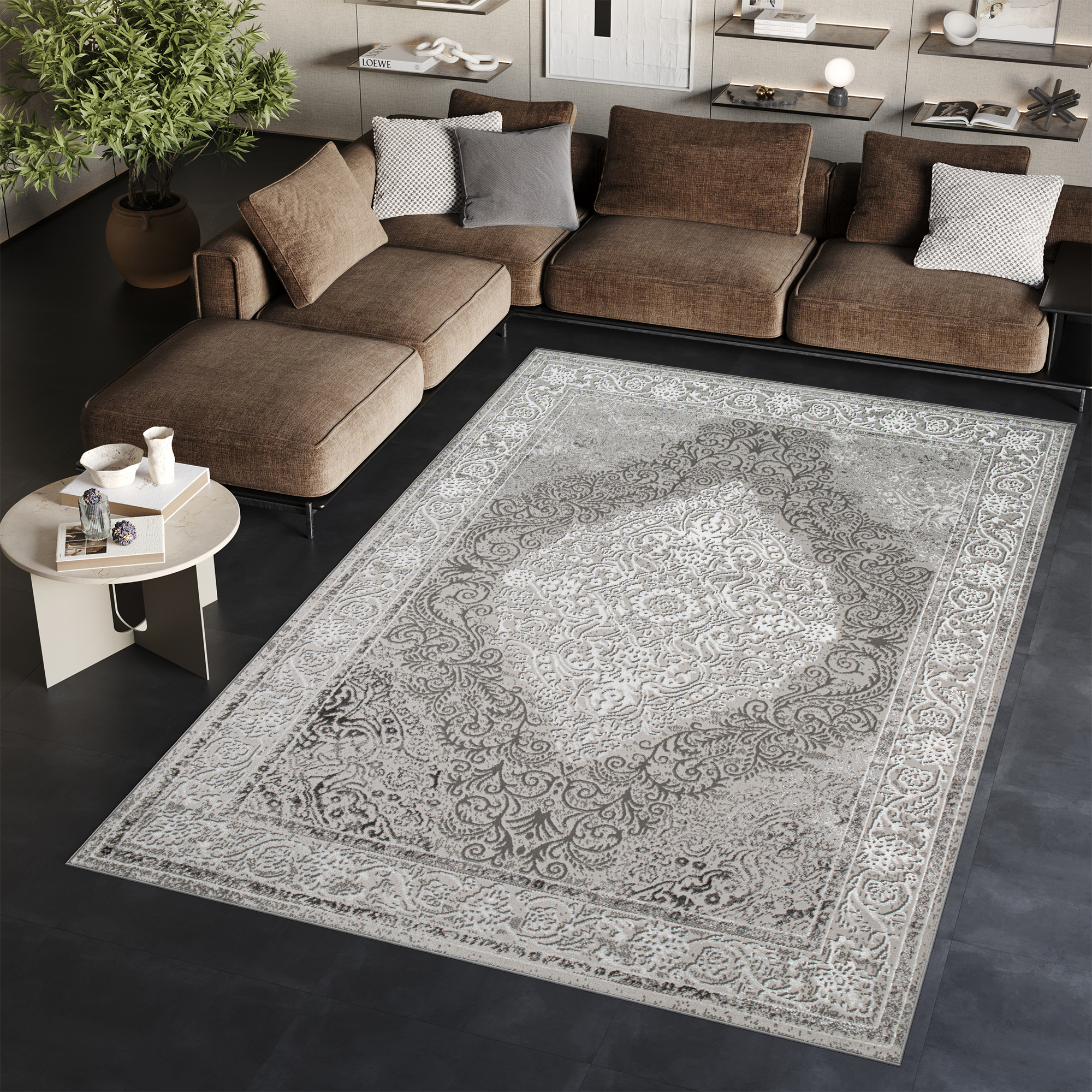 Tappeto Ares Grigio Vintage Medaglione