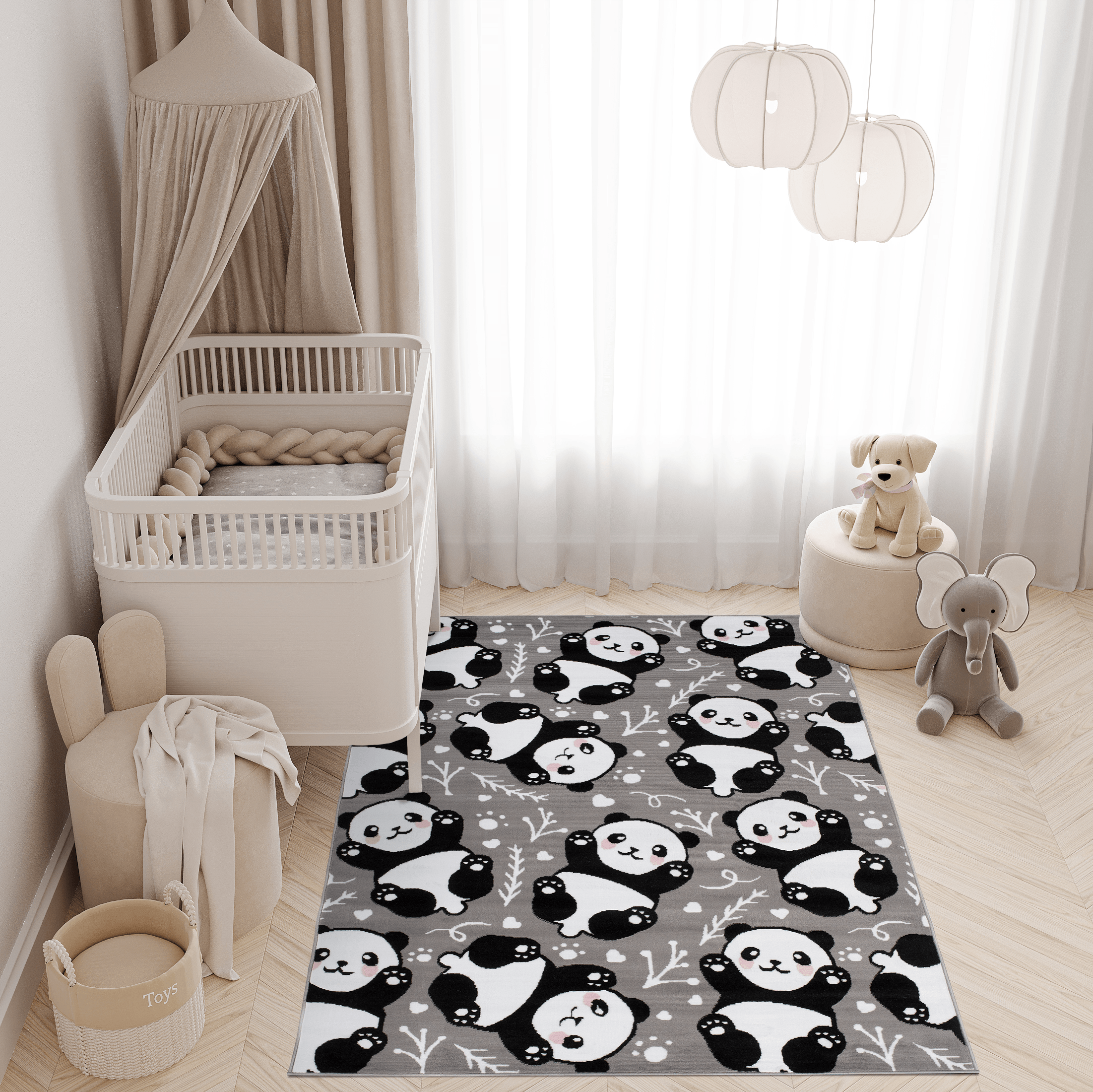 Tappeto Per Bambini Pinky Grigio Panda