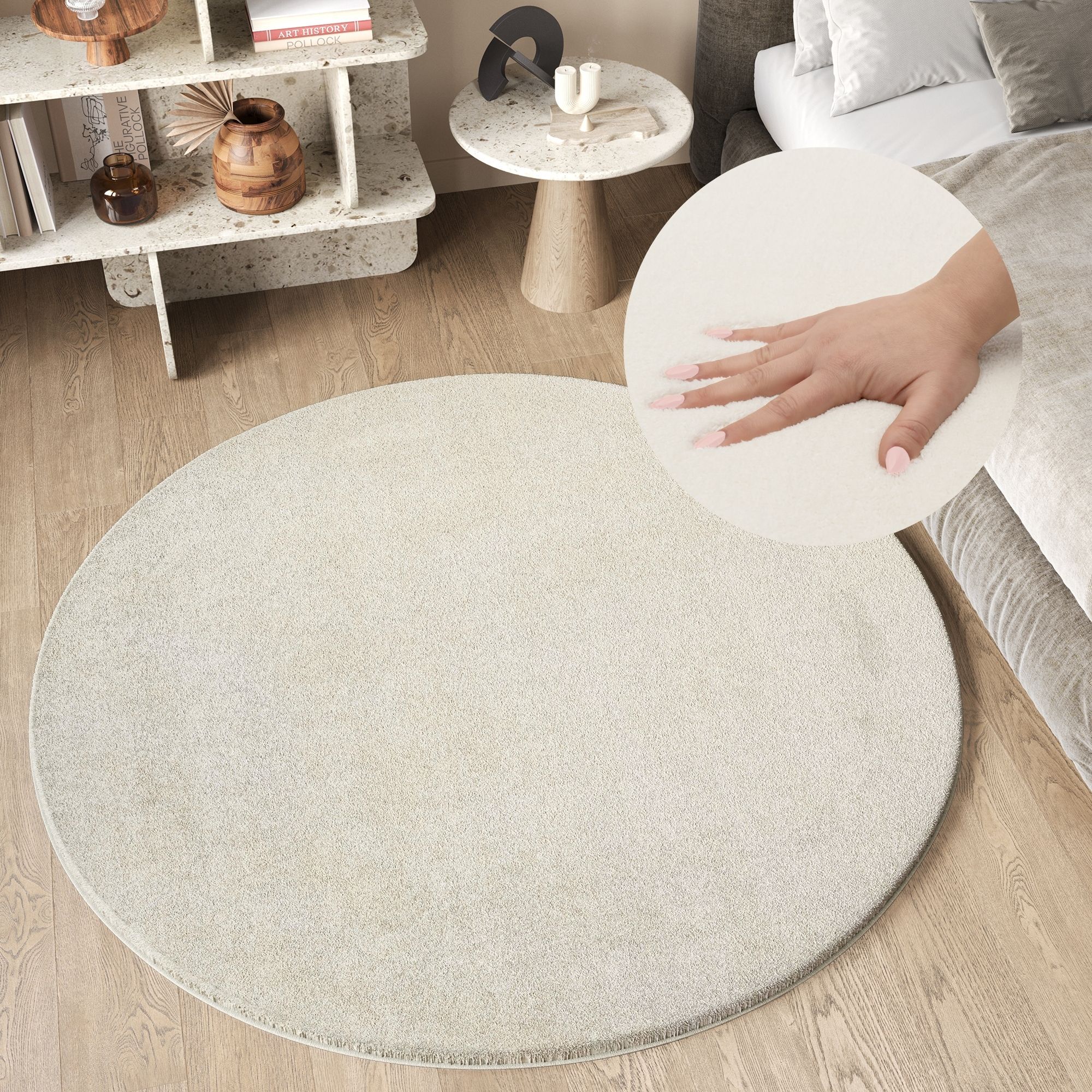 Tappeto Cuddle Rotondo Antiscivolo Crema Shaggy