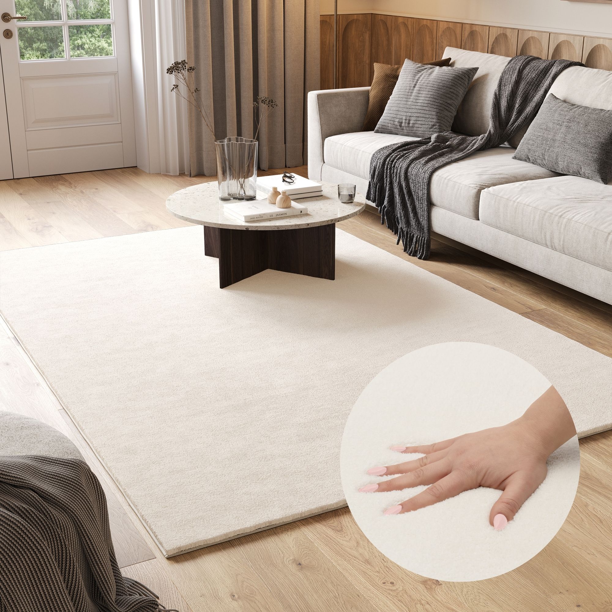 Tappeto Cuddle Antiscivolo Crema Shaggy