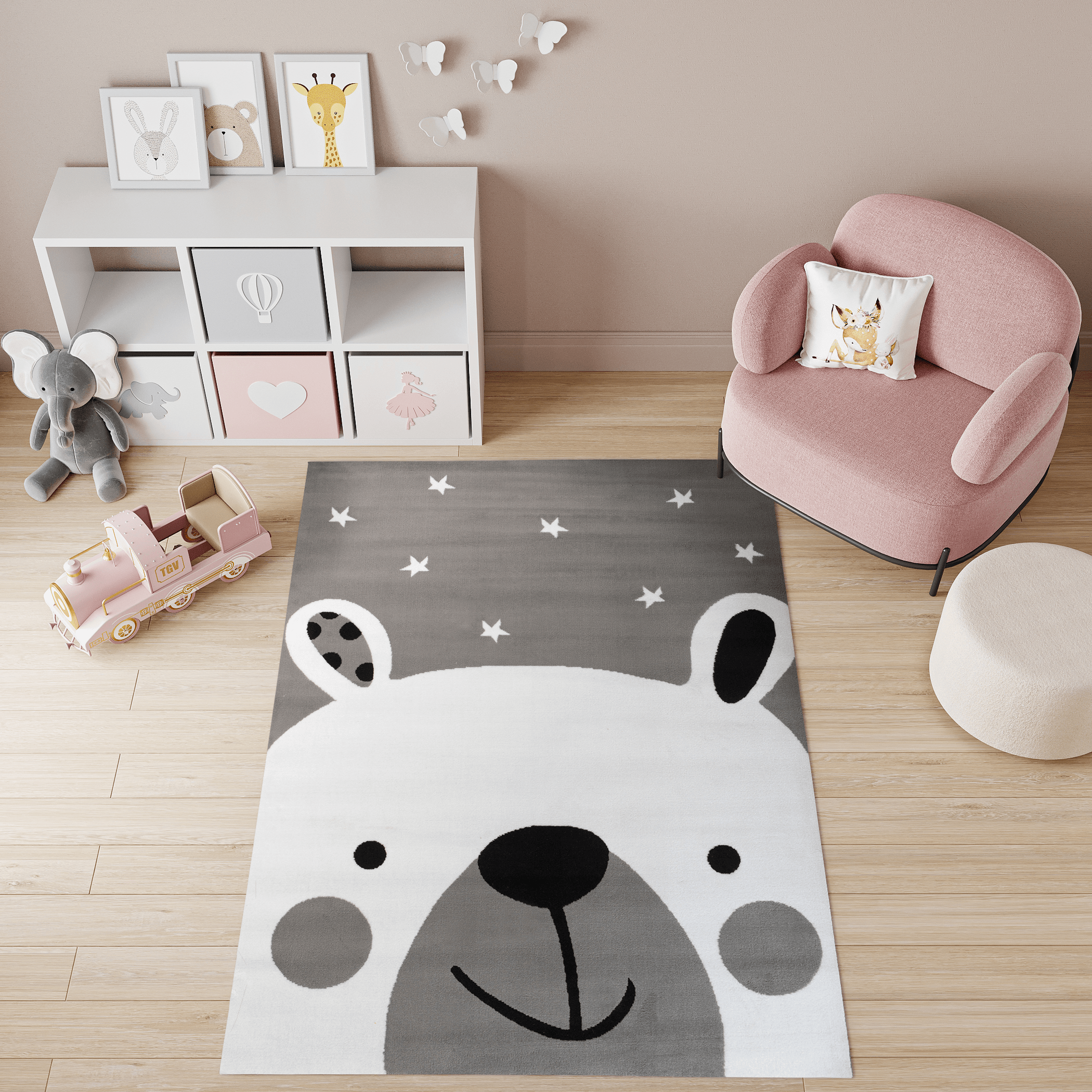 Tappeto Per Bambini Pinky Grigio Bianco Orsetto