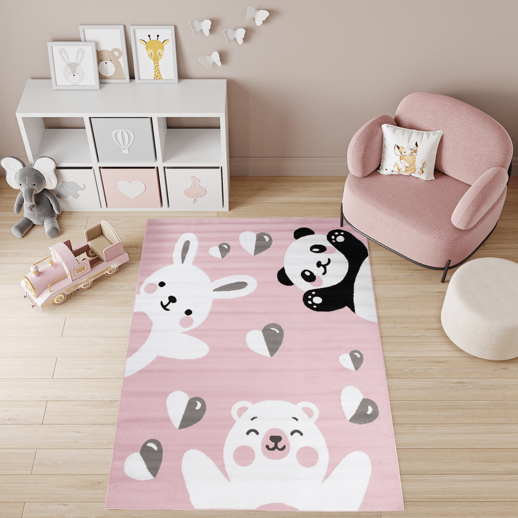 Tappeto Per Bambini Pinky Rosa Animali