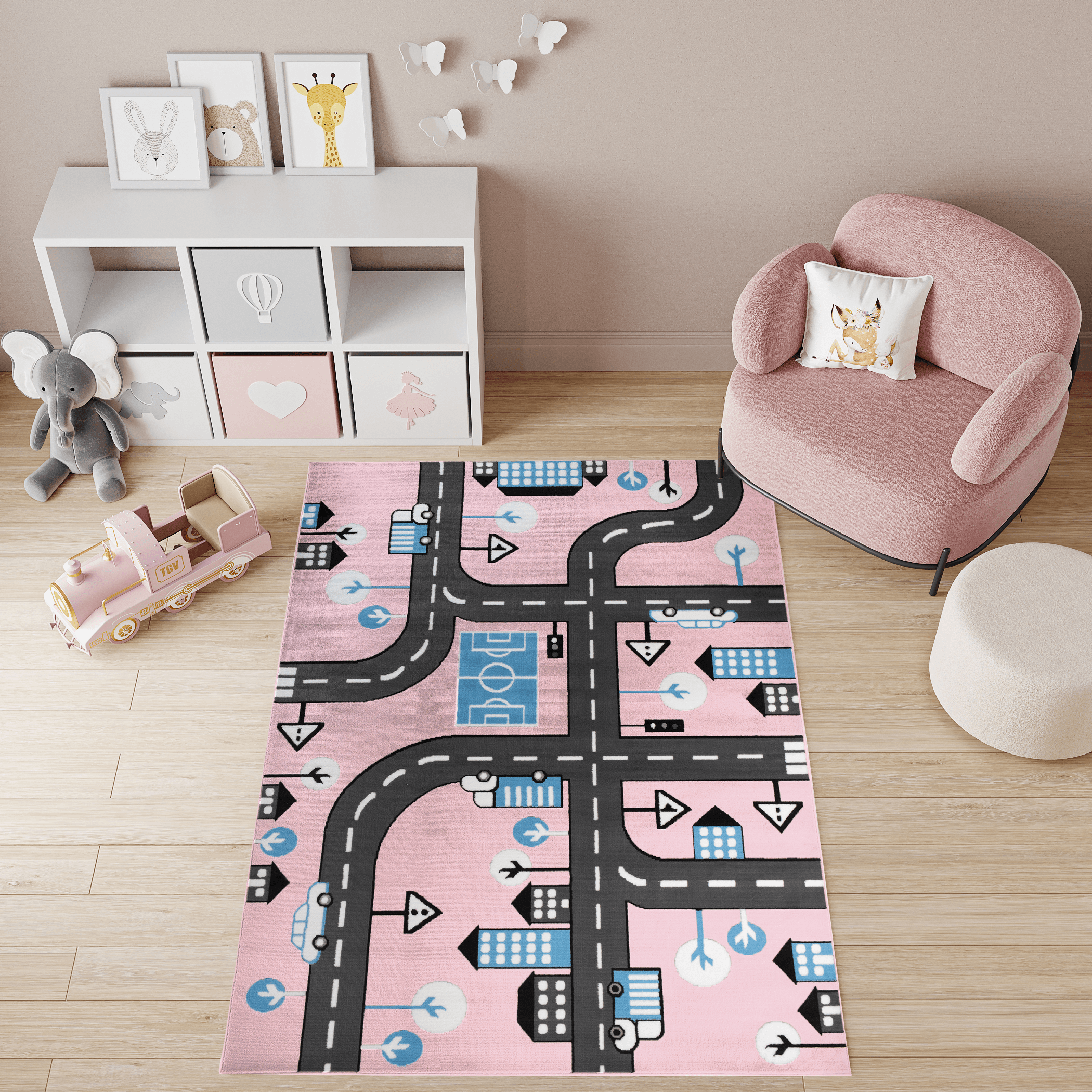 Tappeto Per Bambini Pinky Rosa Grigio Strada