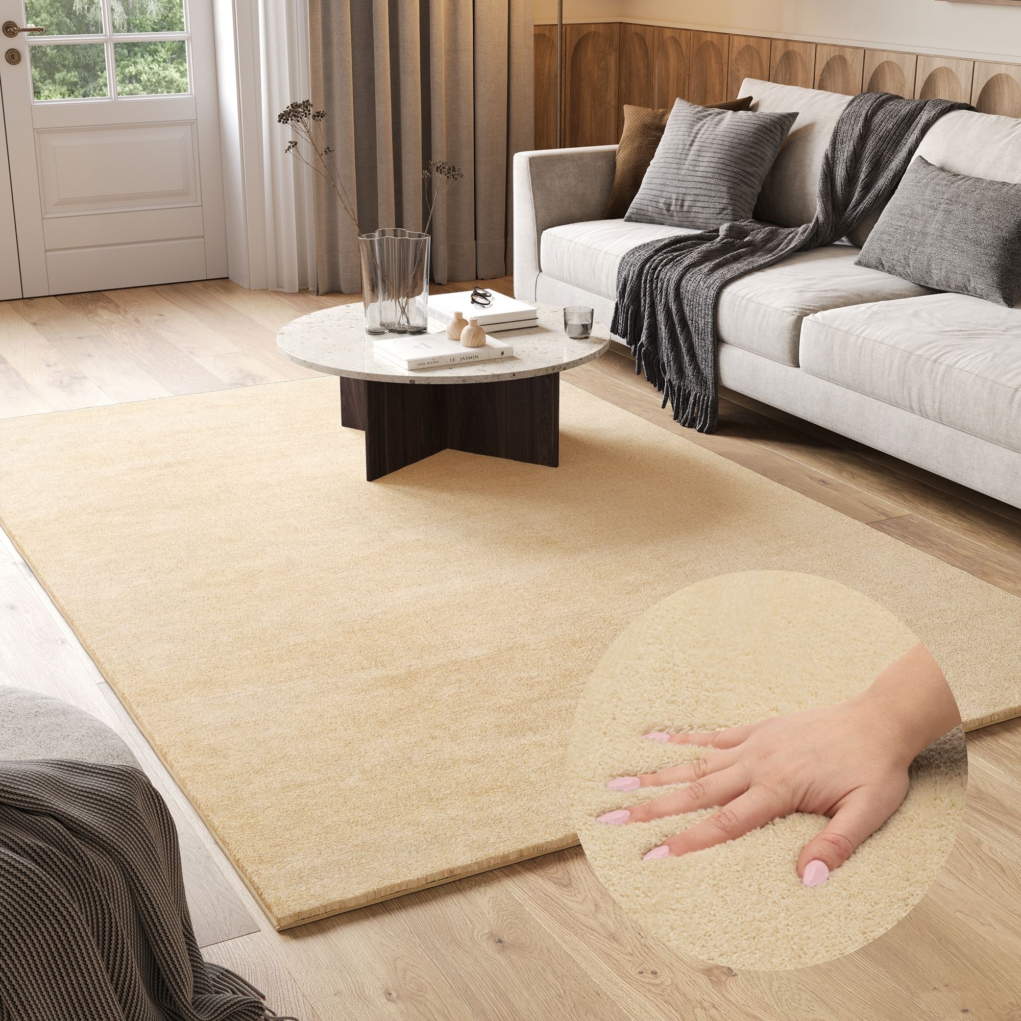 Tappeto Cuddle Antiscivolo Beige Shaggy