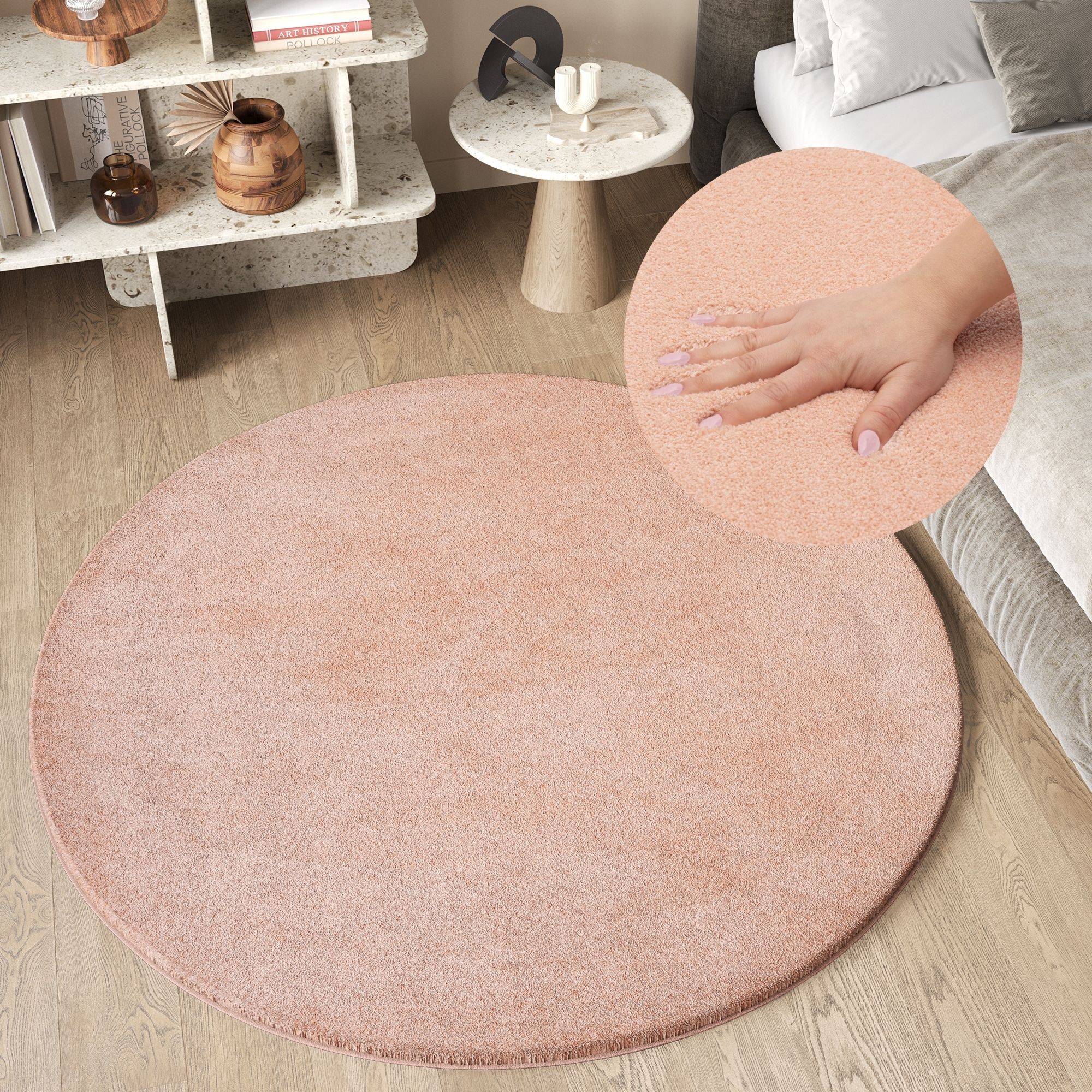 Tappeto Cuddle Rotondo Antiscivolo Rosa Shaggy