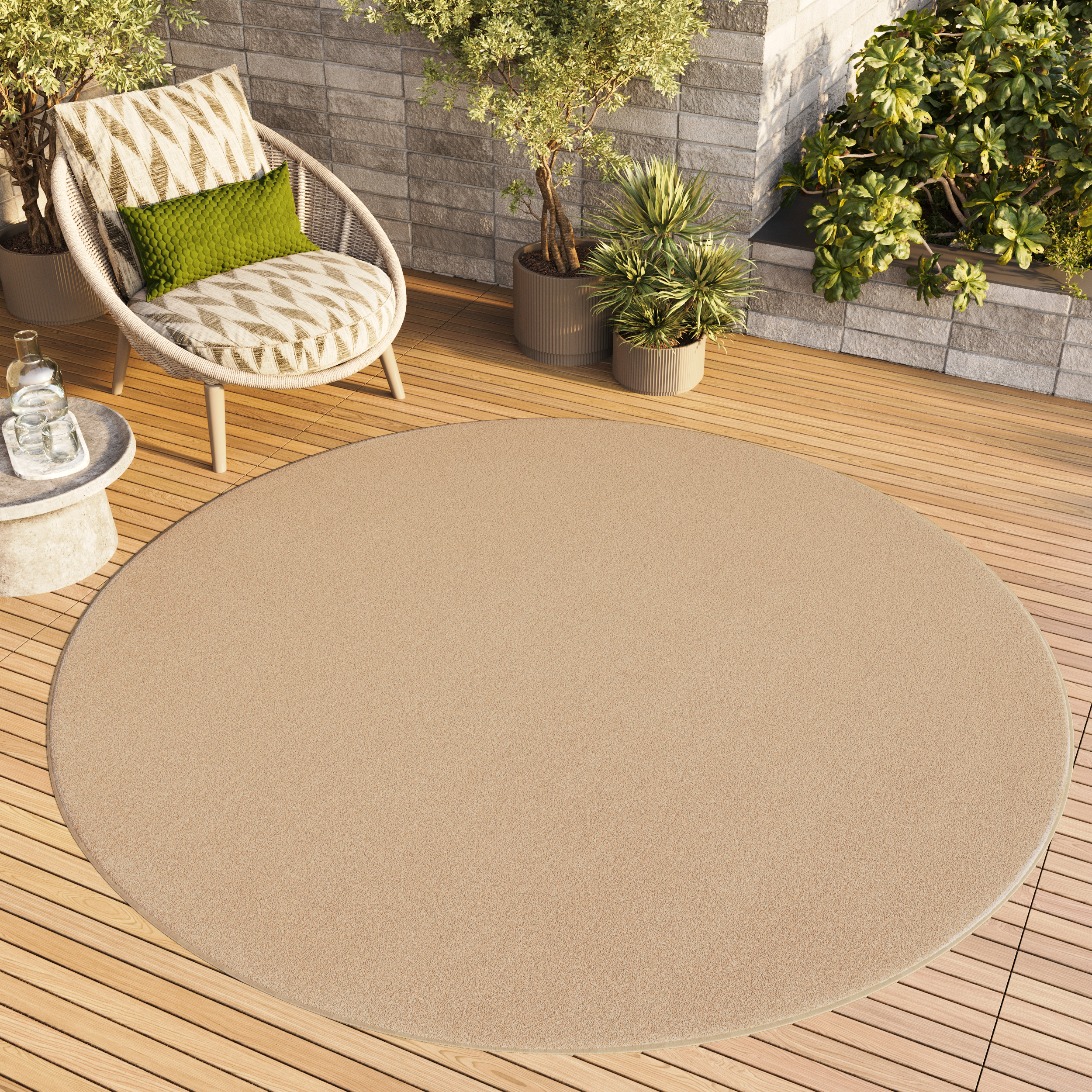 Tappeto Mono Rotondo Interno Esterno Beige