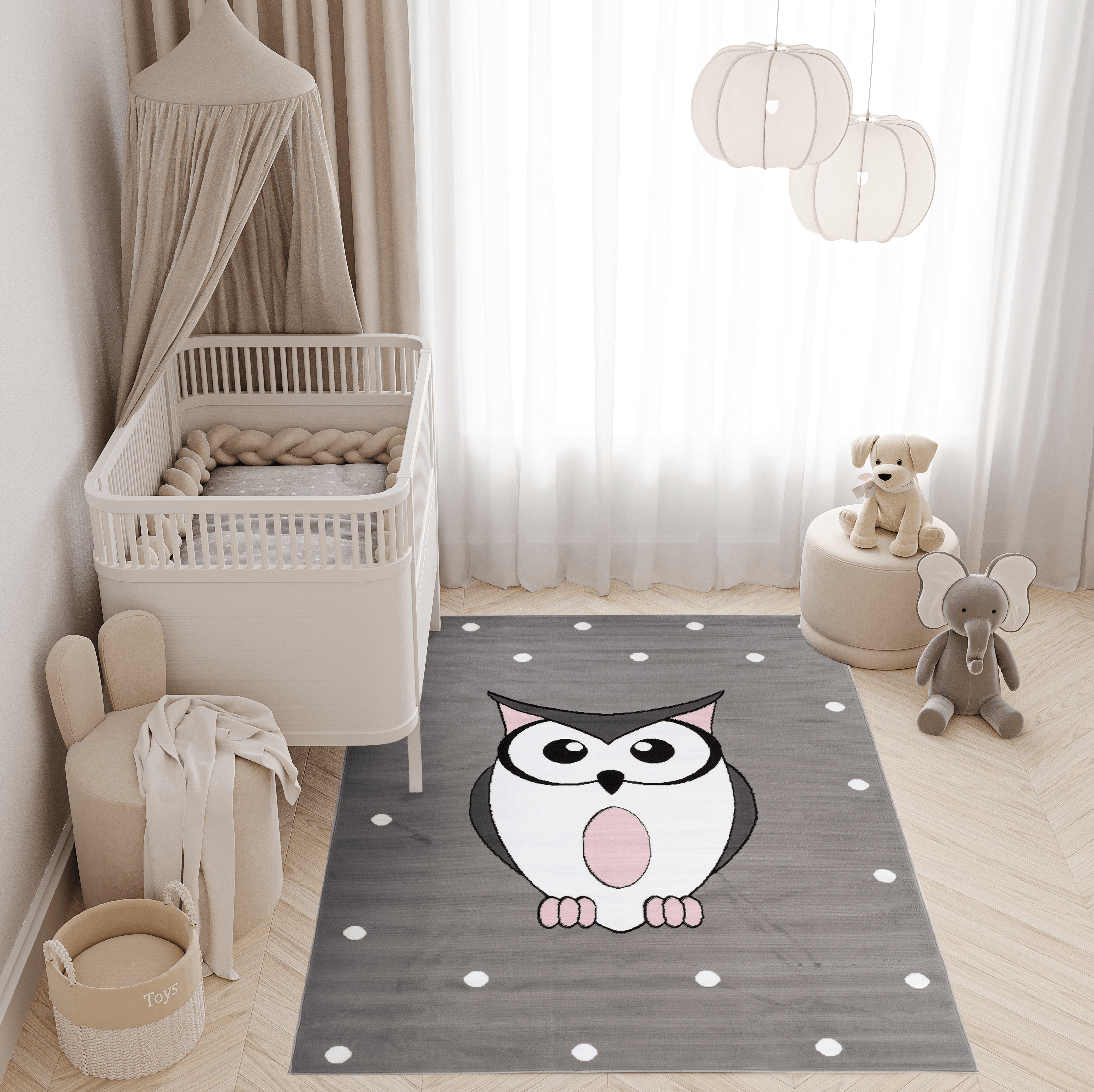 Tappeto Per Bambini Pinky Grigio Gufo