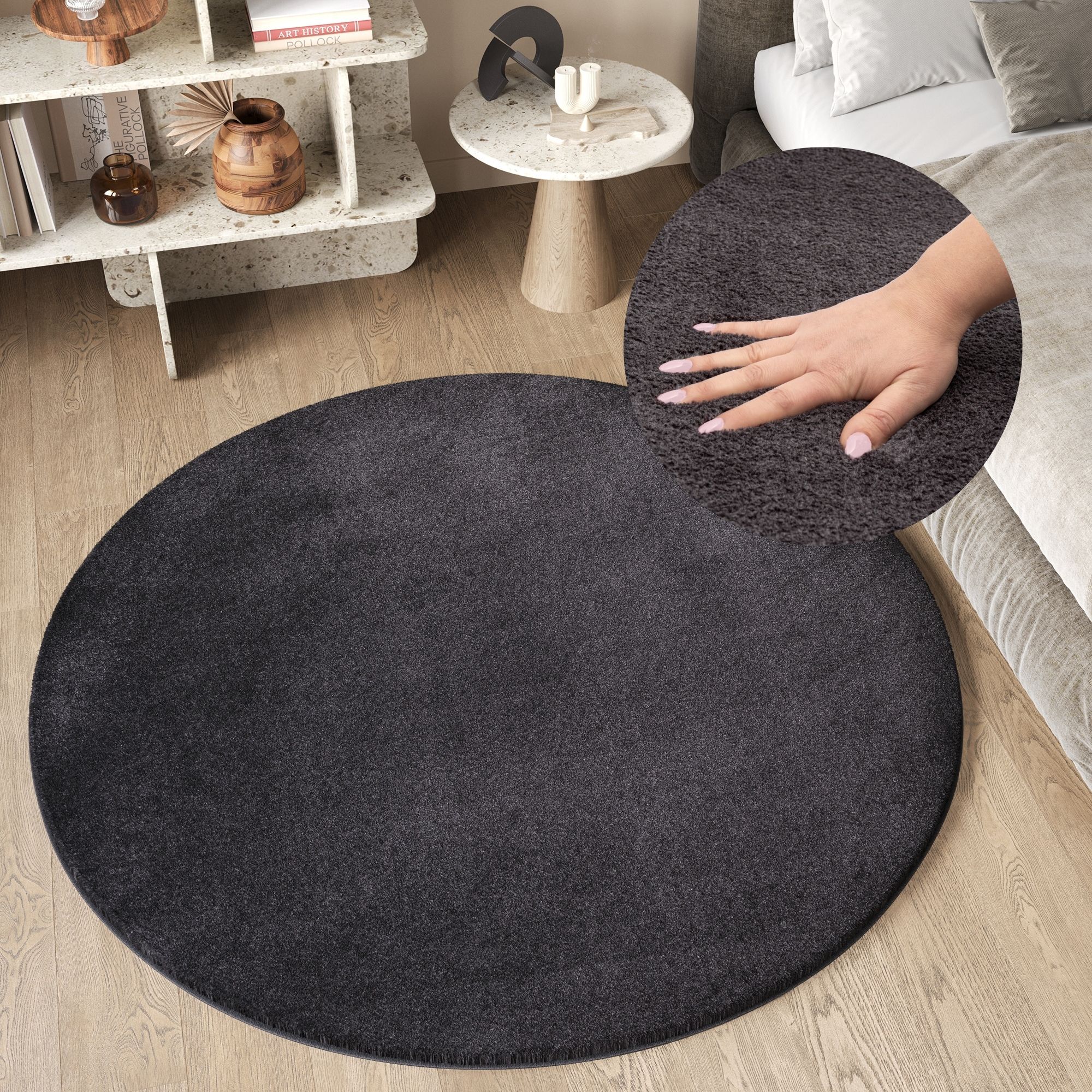 Tappeto Cuddle Rotondo Antiscivolo Antracite Shaggy