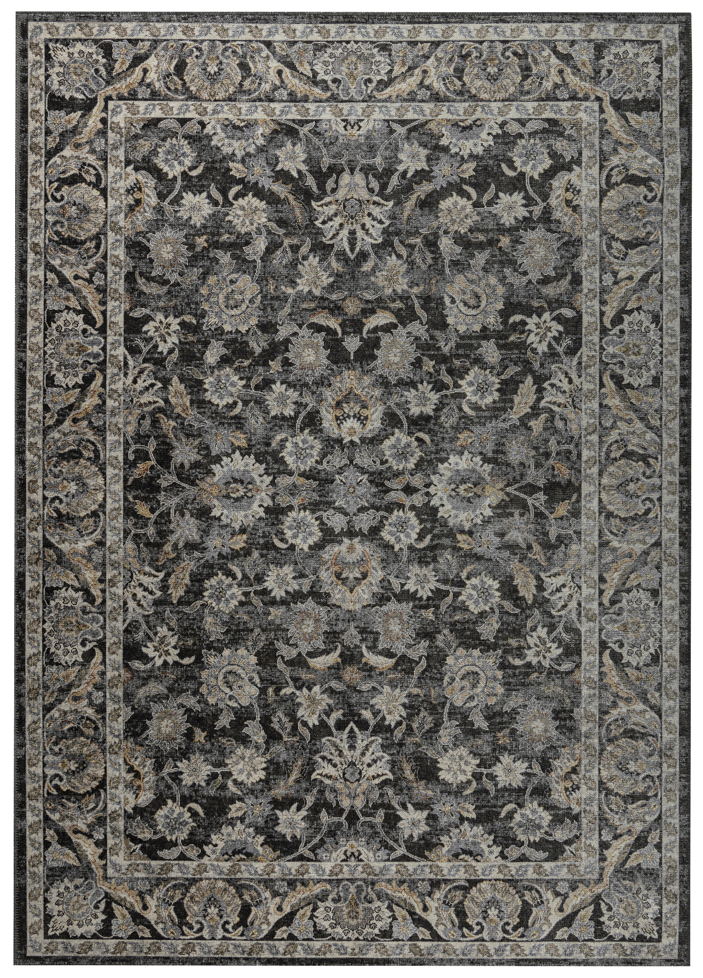 Tappeto Ritz Nero Grigio Floreale Ornamenti