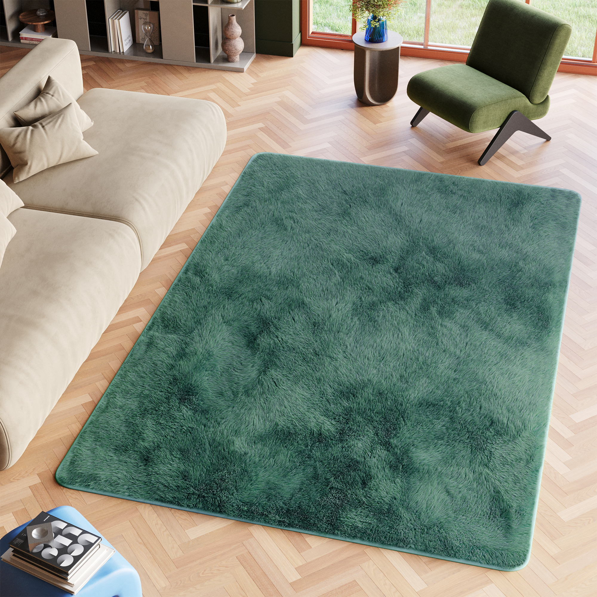 Tappeto Silk Antiscivolo Shaggy Verde Scuro