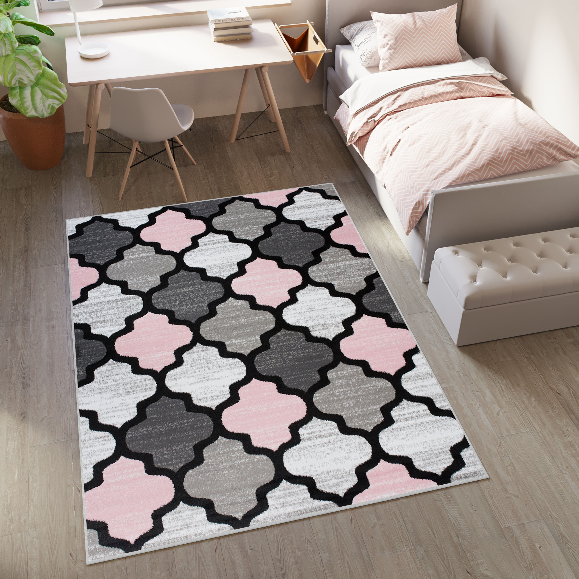 Tappeto Per Bambini Pinky Grigio Rosa Trellis