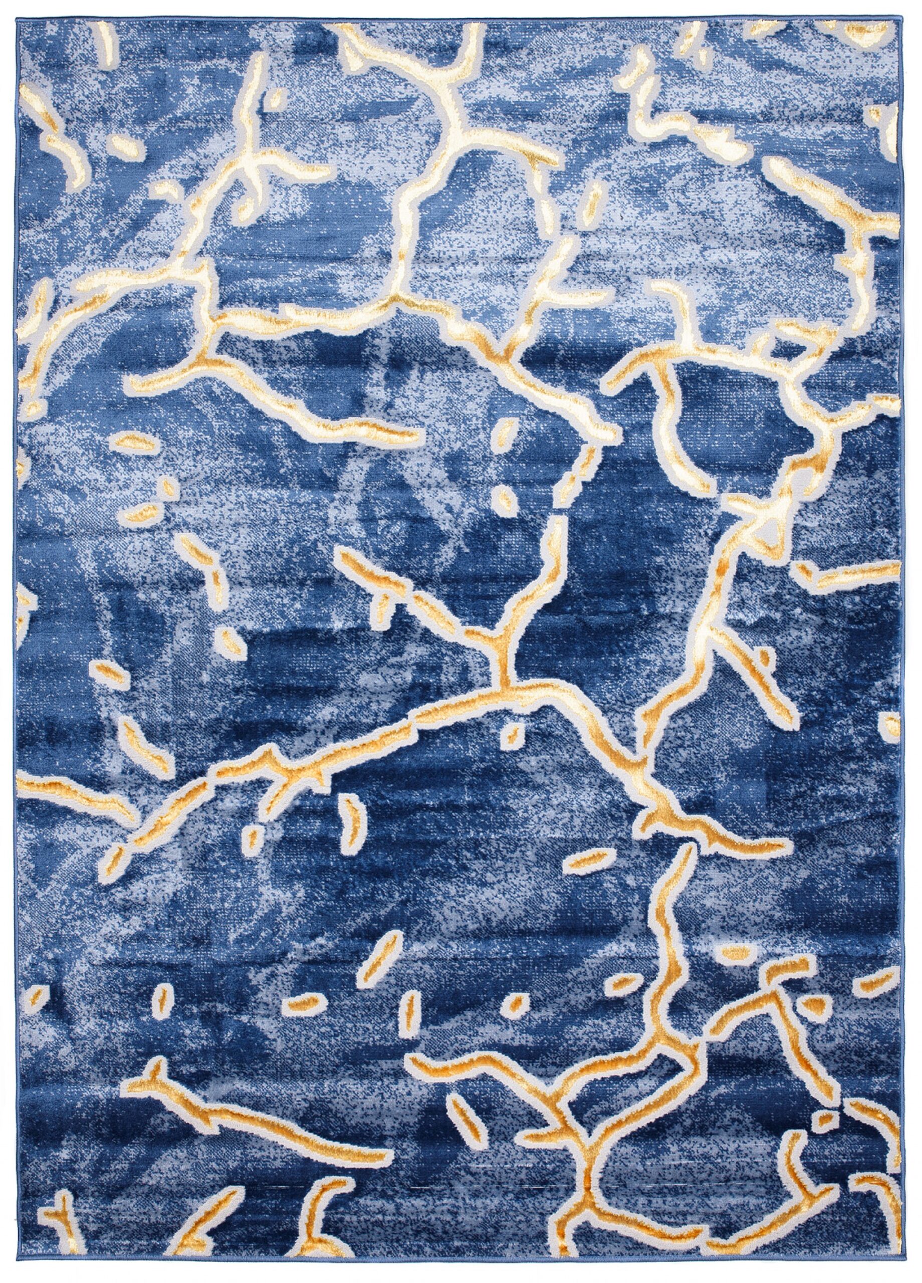 Tappeto Shine Blu Scuro Oro Astratto Effetto 3D