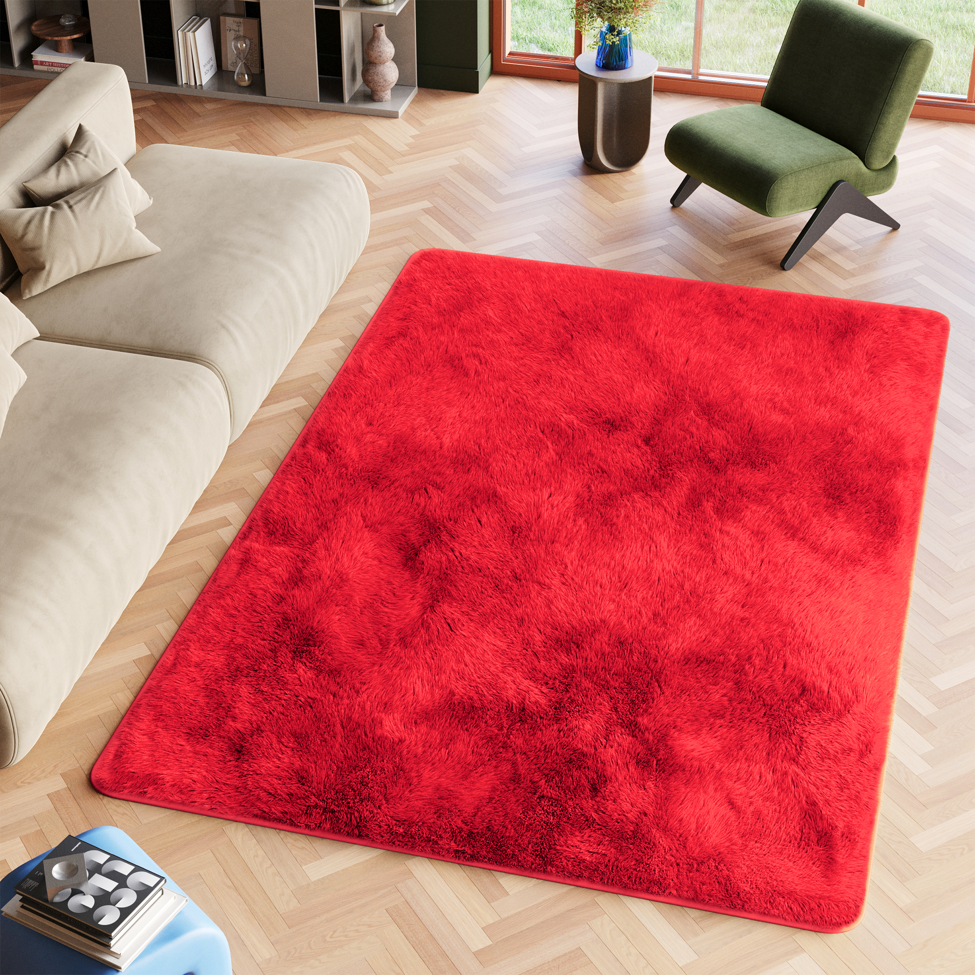 Tappeto Silk Antiscivolo Shaggy Rosso