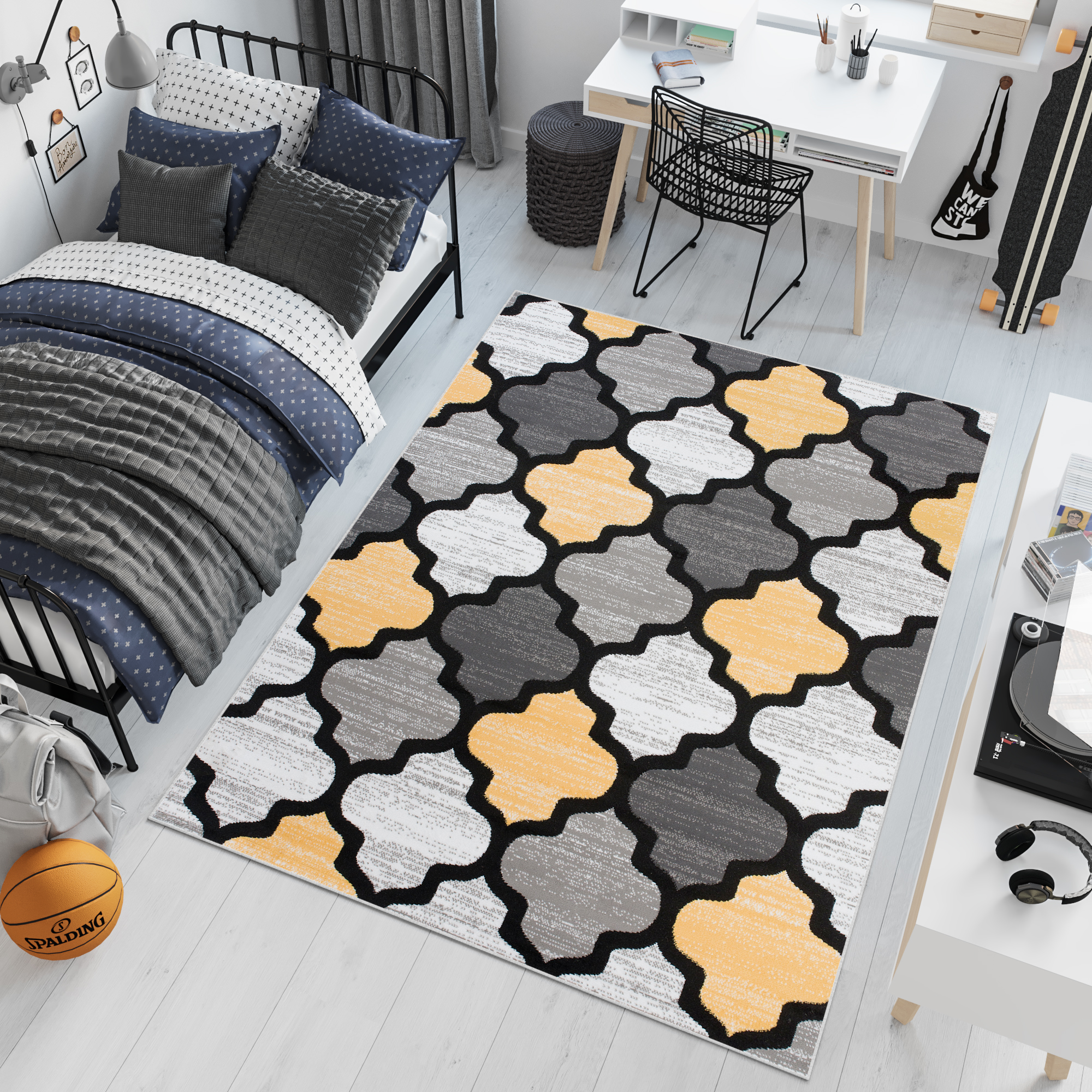 Tappeto Per Bambini Pinky Grigio Giallo Trellis