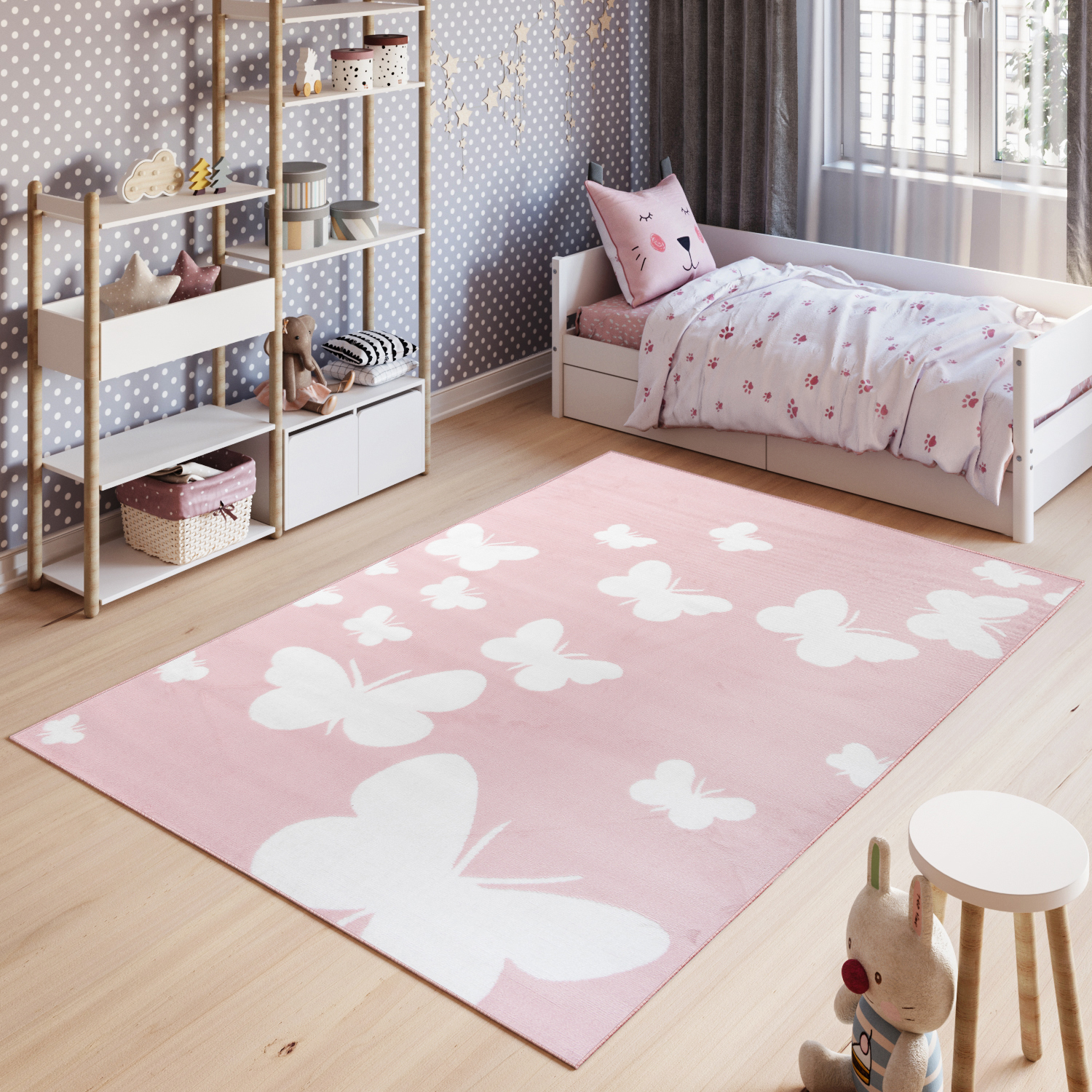 Tappeto Per Bambini Pinky Rosa Farfalle