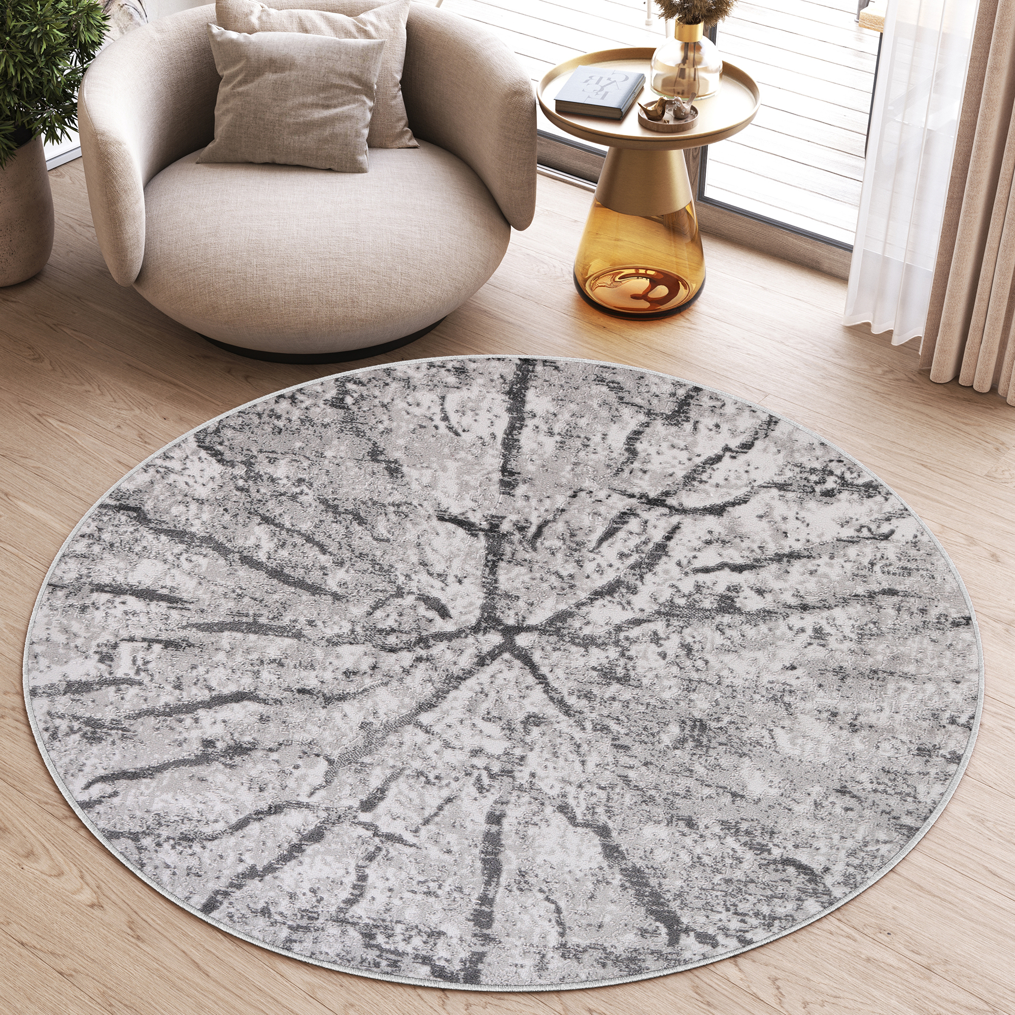 Tappeto Sky Rotondo Grigio Chiaro Moderno Legno