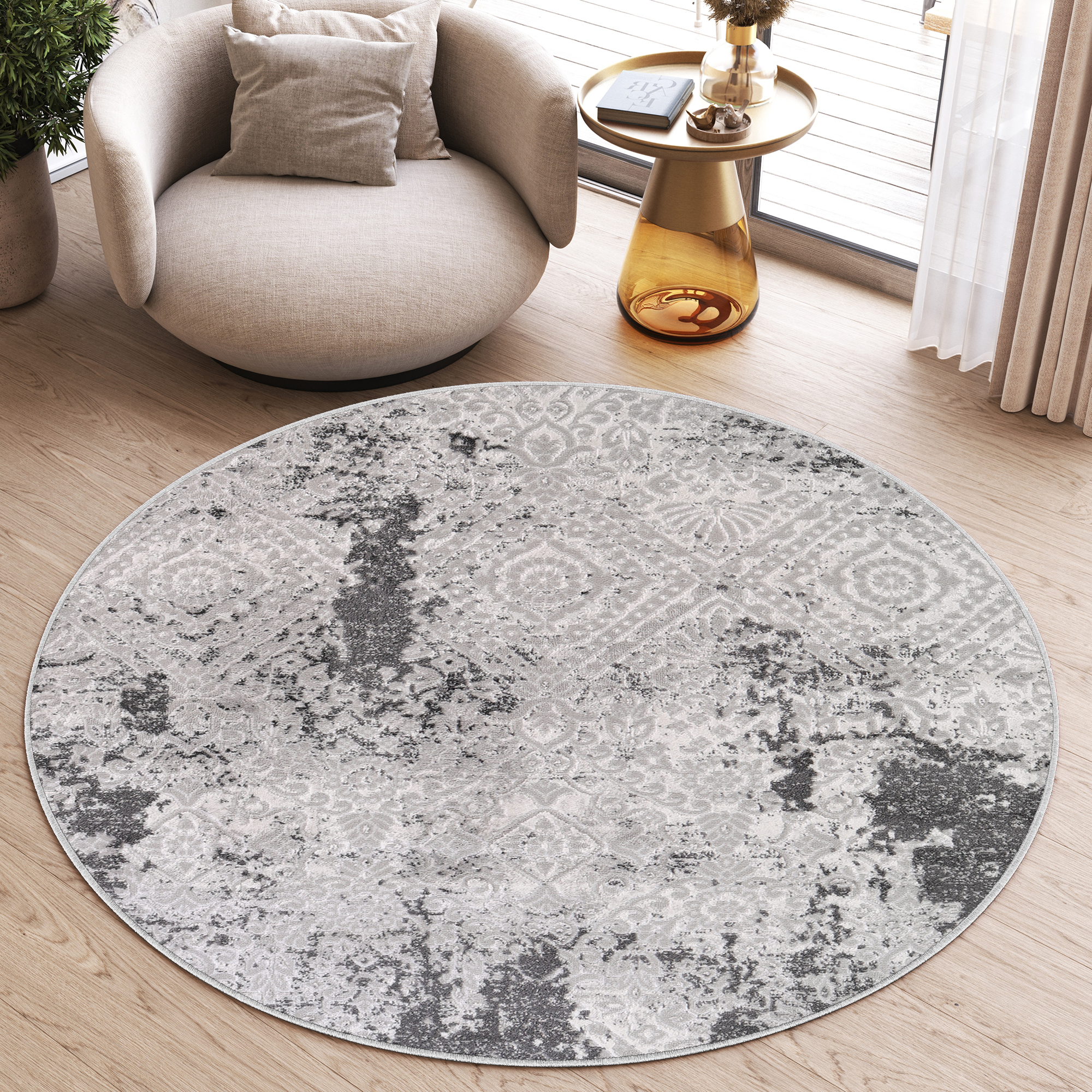 Tappeto Sky Rotondo Grigio Crema Vintage Ornamenti