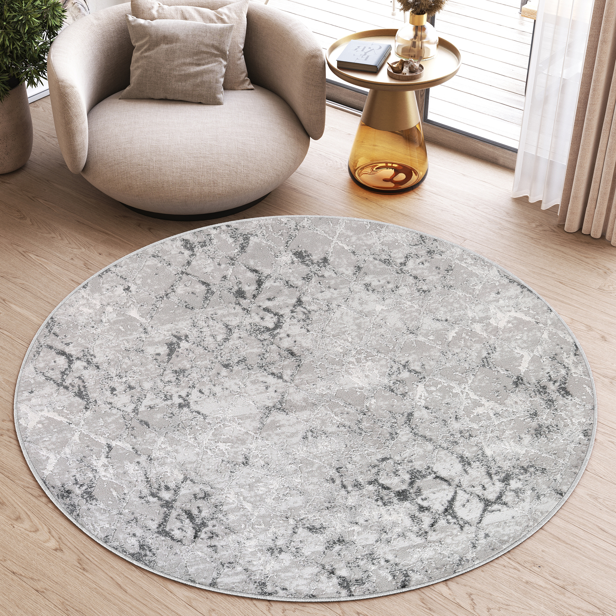 Tappeto Sky Rotondo Grigio Geometrico Diamanti