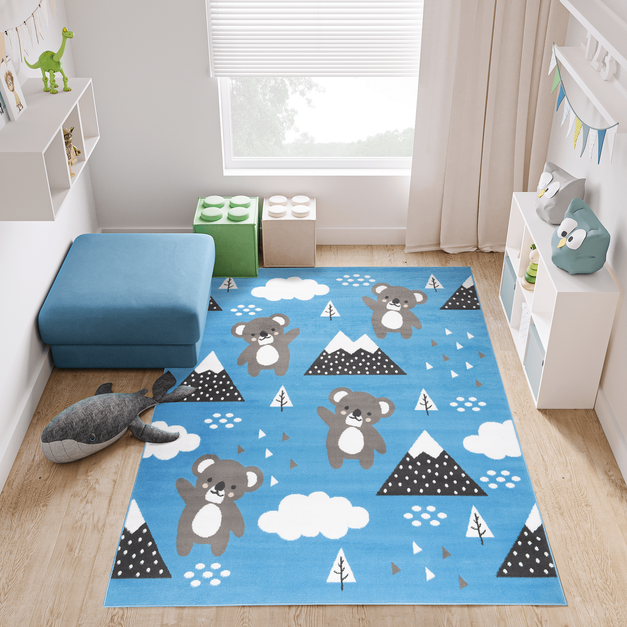 Tappeto Jolly Bambini Cameretta Animali Orsetti Blu A Pelo Corto