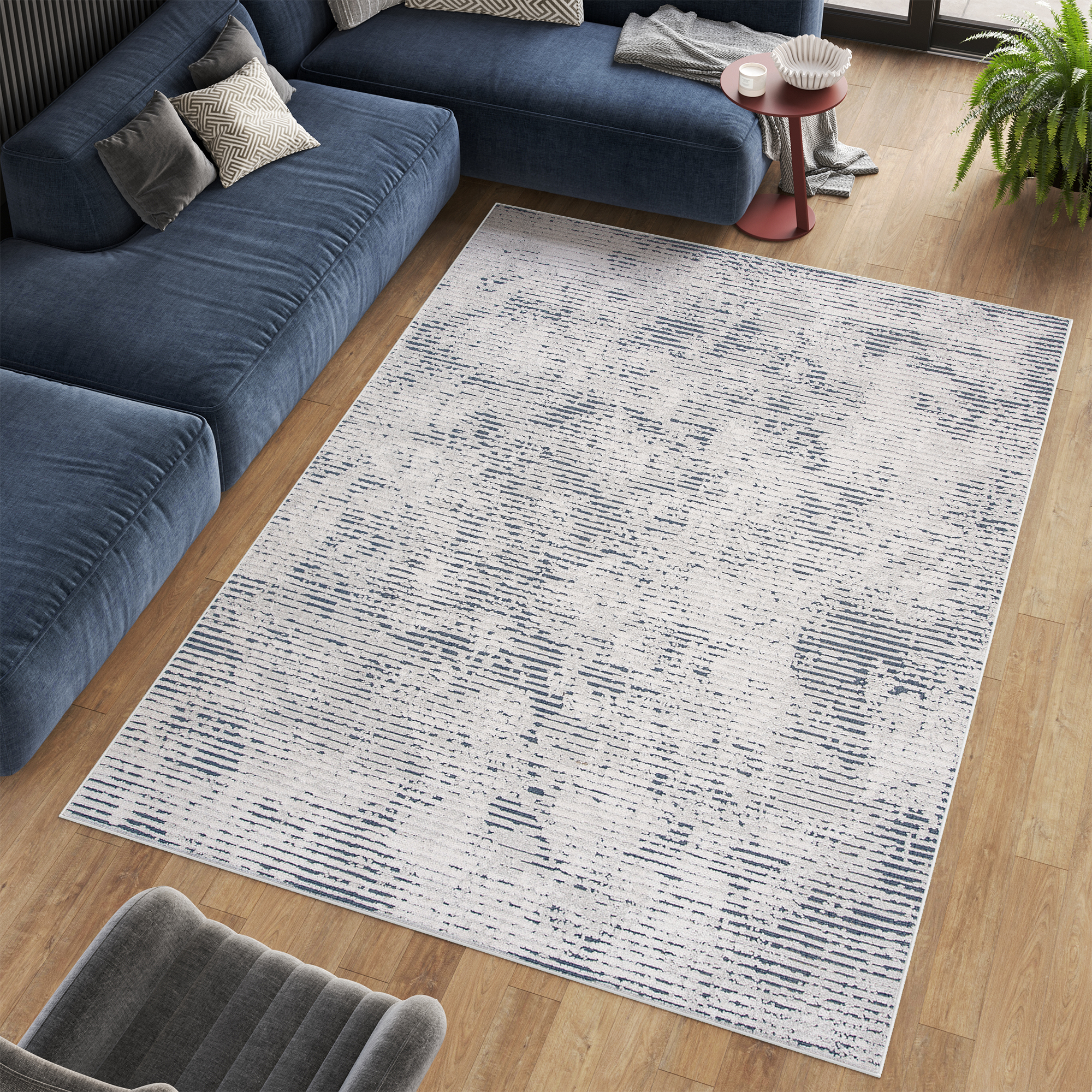 Tappeto Lotus Vintage Puntinato Blu Astratto Pelo Corto