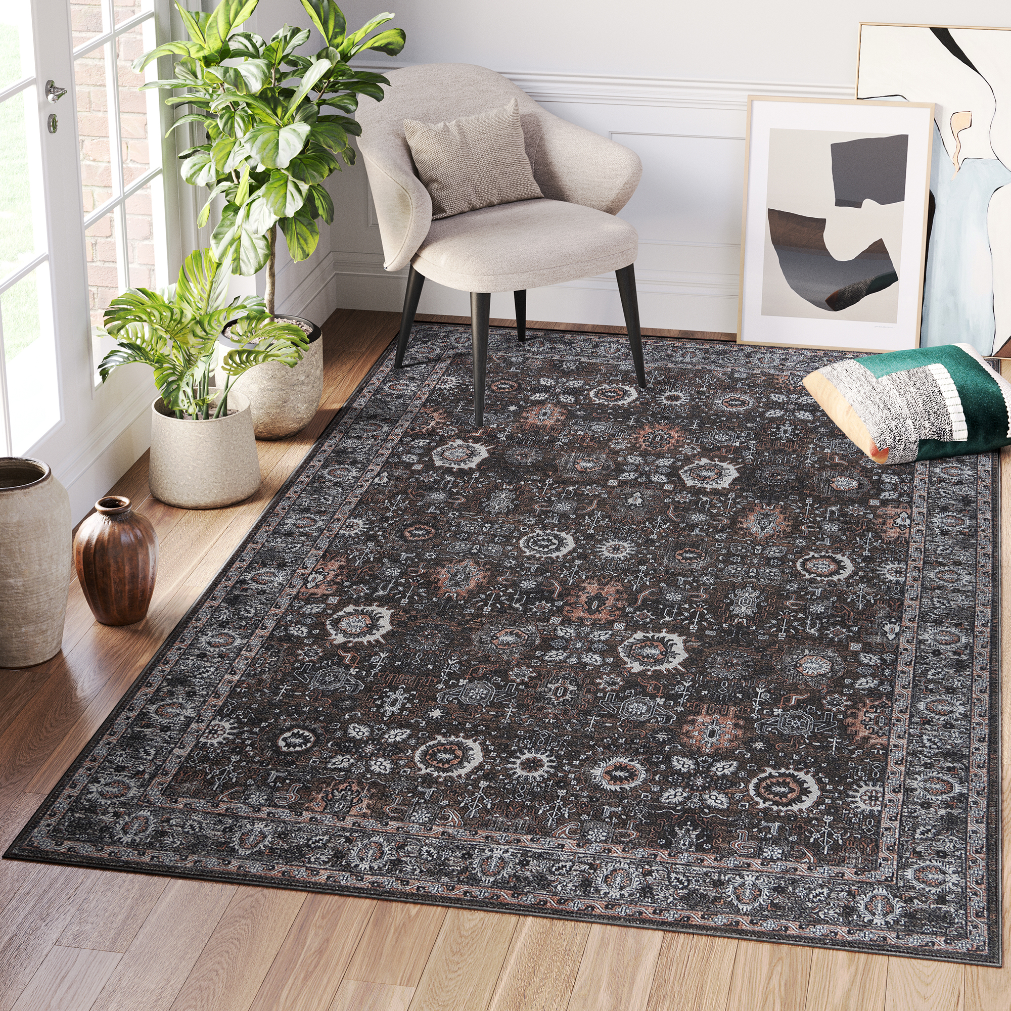 Tappeto Ritz Marrone Nero Ornamenti