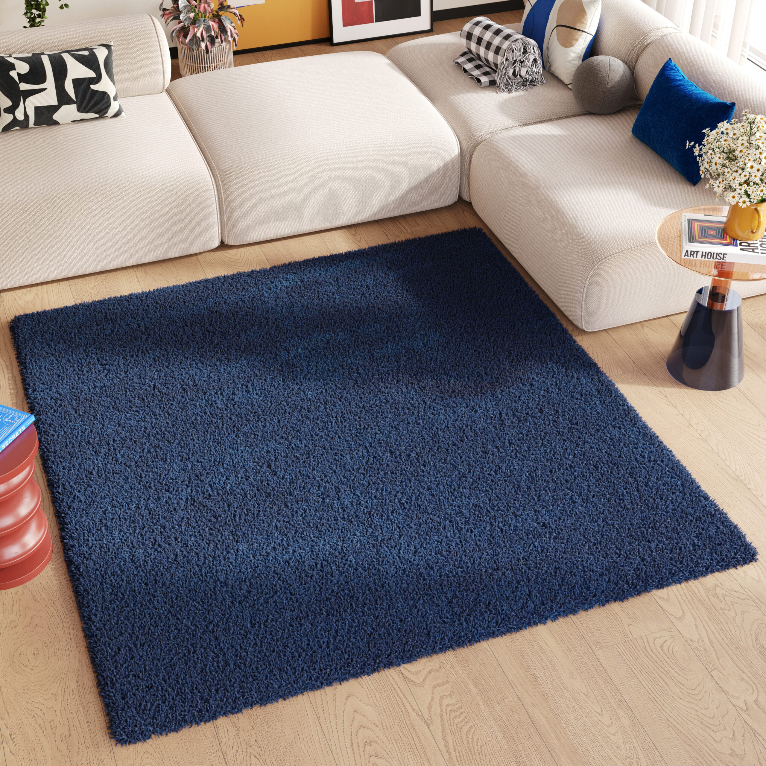Tappeto Essence Quadrato Shaggy Blu Navy