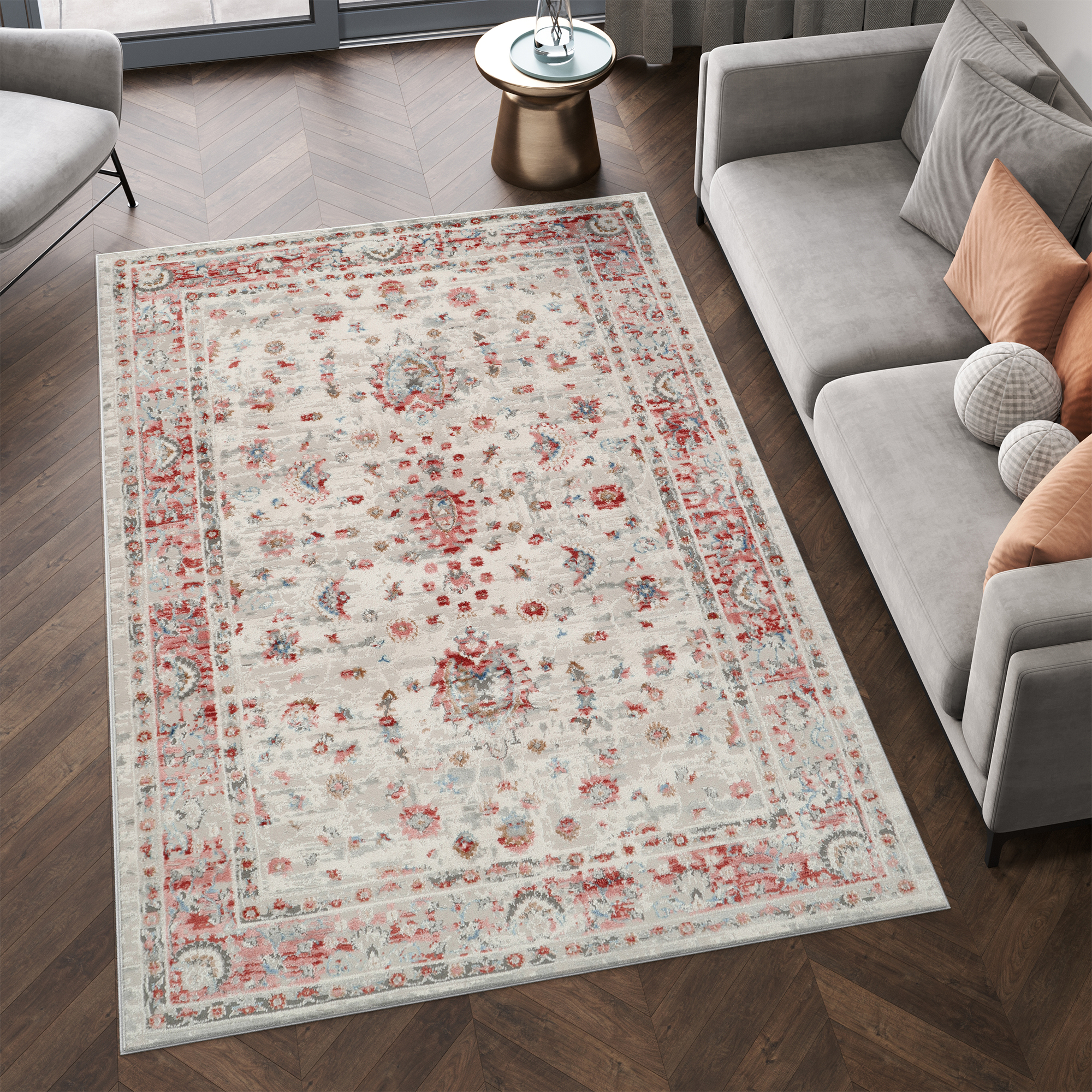 Tappeto Retro Rame Grigio Ornamenti Vintage