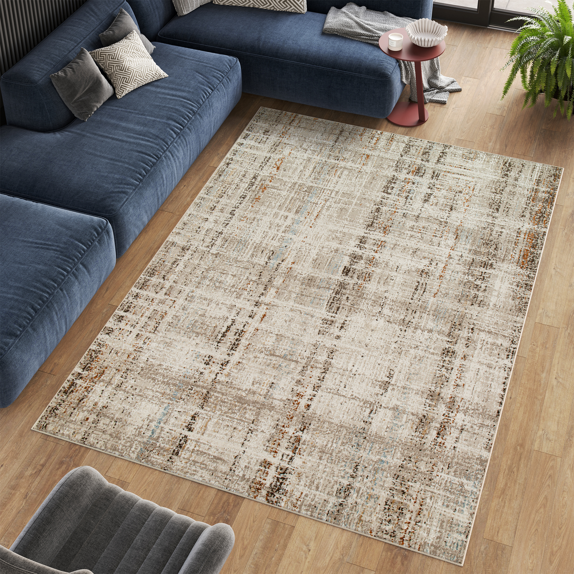 Tappeto Retro Grigio Rame Blu Linee Moderno