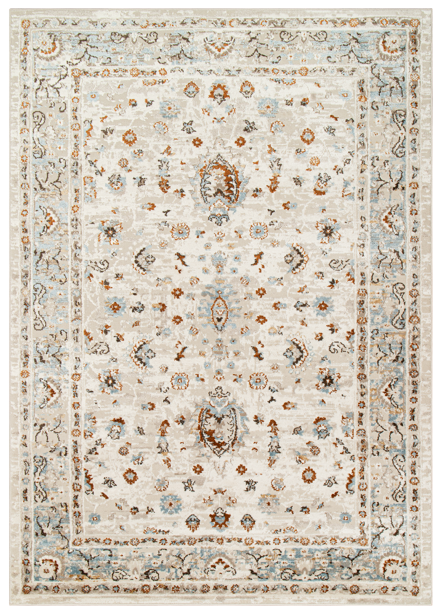 Tappeto Retro Blu Grigio Ornamenti Vintage