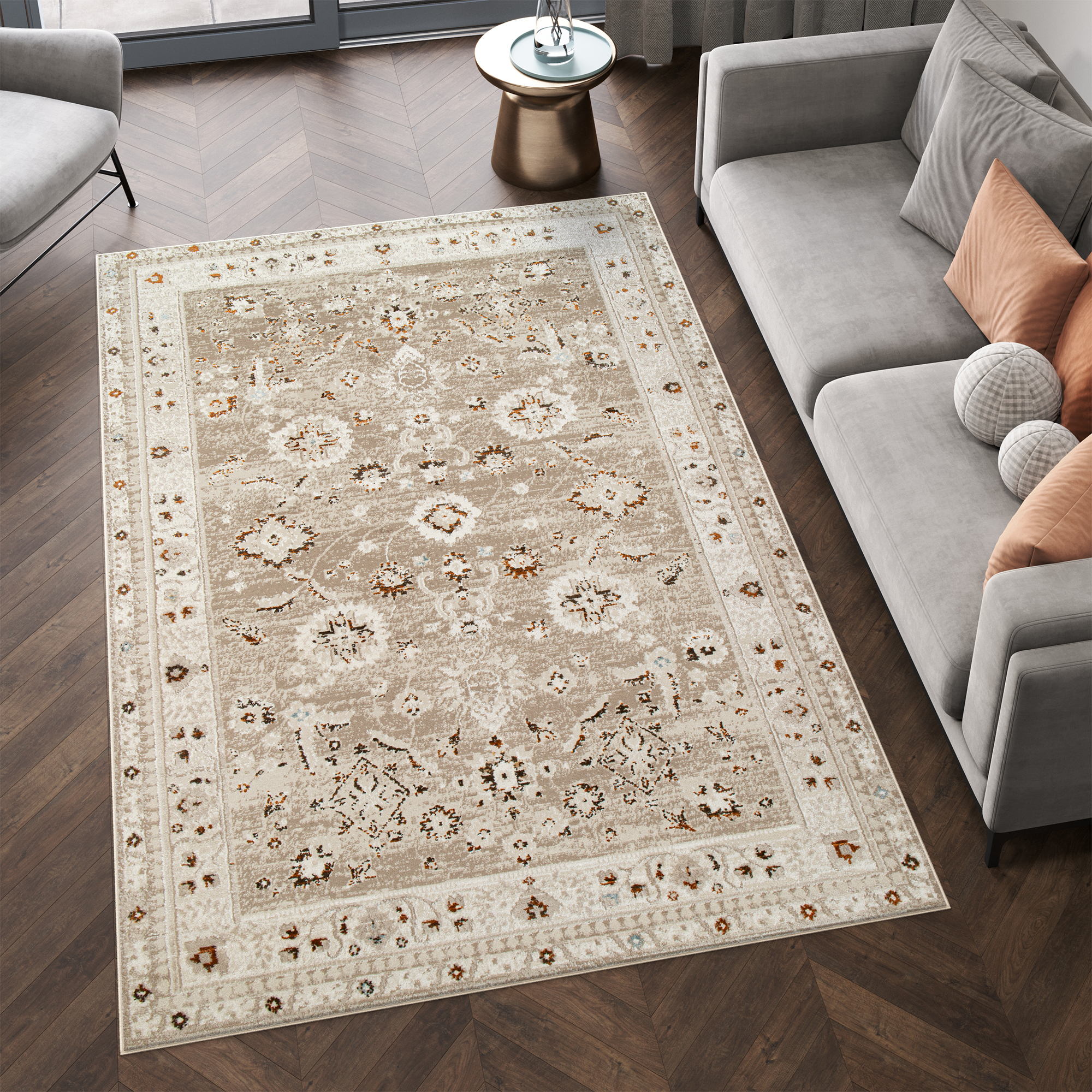 Tappeto Retro Grigio Rame Ornamenti Vintage