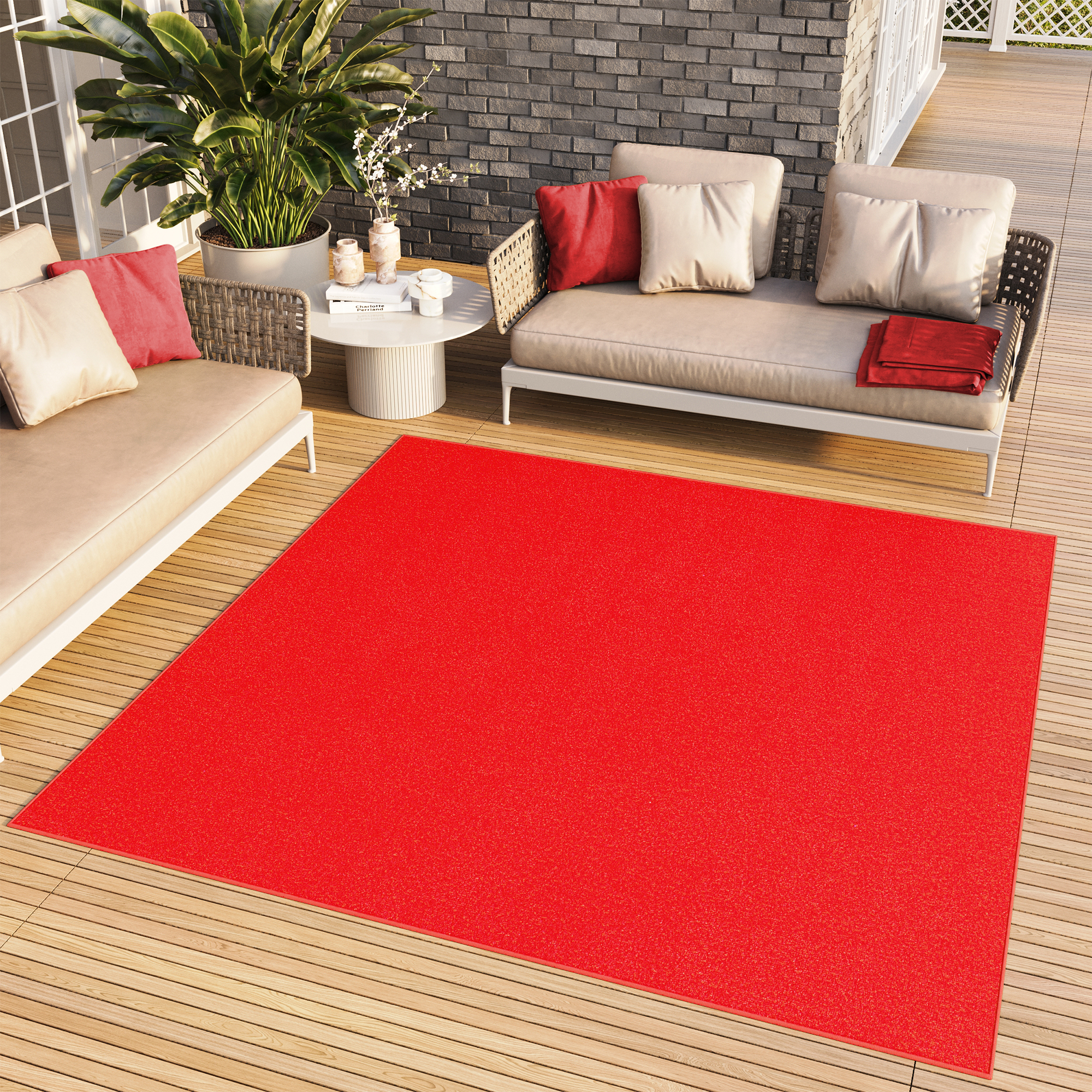 Tappeto Mono Quadrato Interno Esterno Rosso